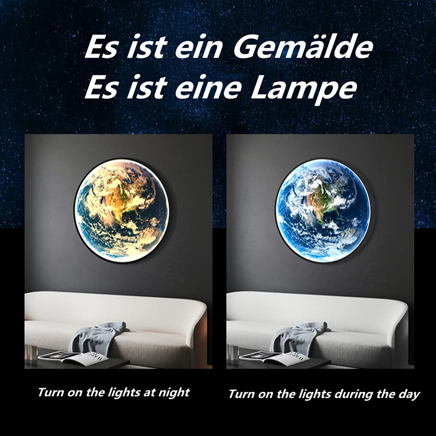 Lámpara de pared moderna LED con control remoto para interiores, lámpara pared redonda regulable 18 W para habitación de niños, lámpara pared de tierra, lámpara noche acrílica para niños y niñas,60cm