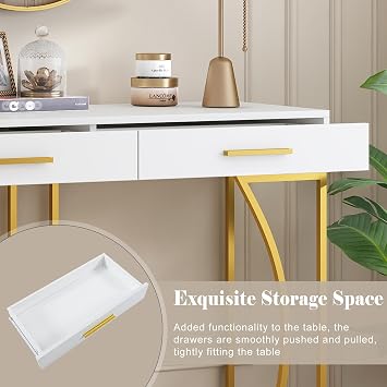 BTM Bedroom Dressing Table With 2 Drawers, Vanity Table, Light Luxury Style Makeup Desk, Modern Bedroom Dresser, 110x38x76 cm