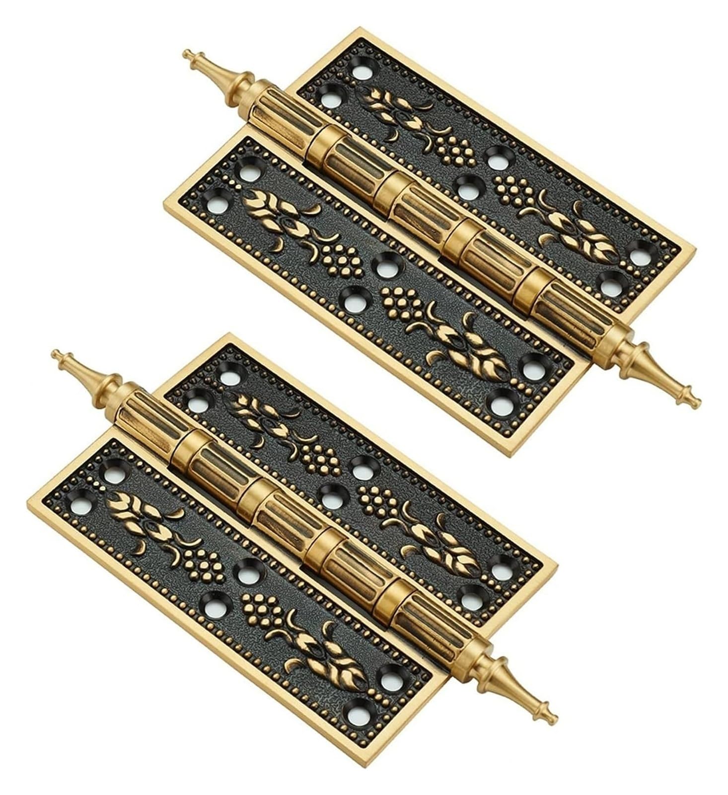 Pzoferlin Black Bronze Door Hinge European Carved Flat Brass Door Hinges, Silent, 5 Inch, 2 Pcs, Multicolor(Black Bronze)