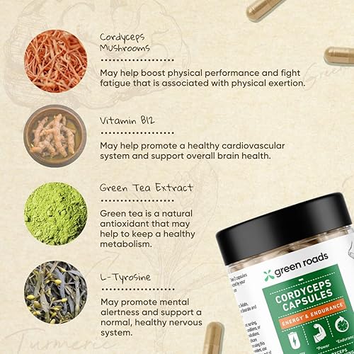 Miniatura 2 de Green Roads Cordyceps Energy & Endurance - Cápsulas de hongos (60 unidades)