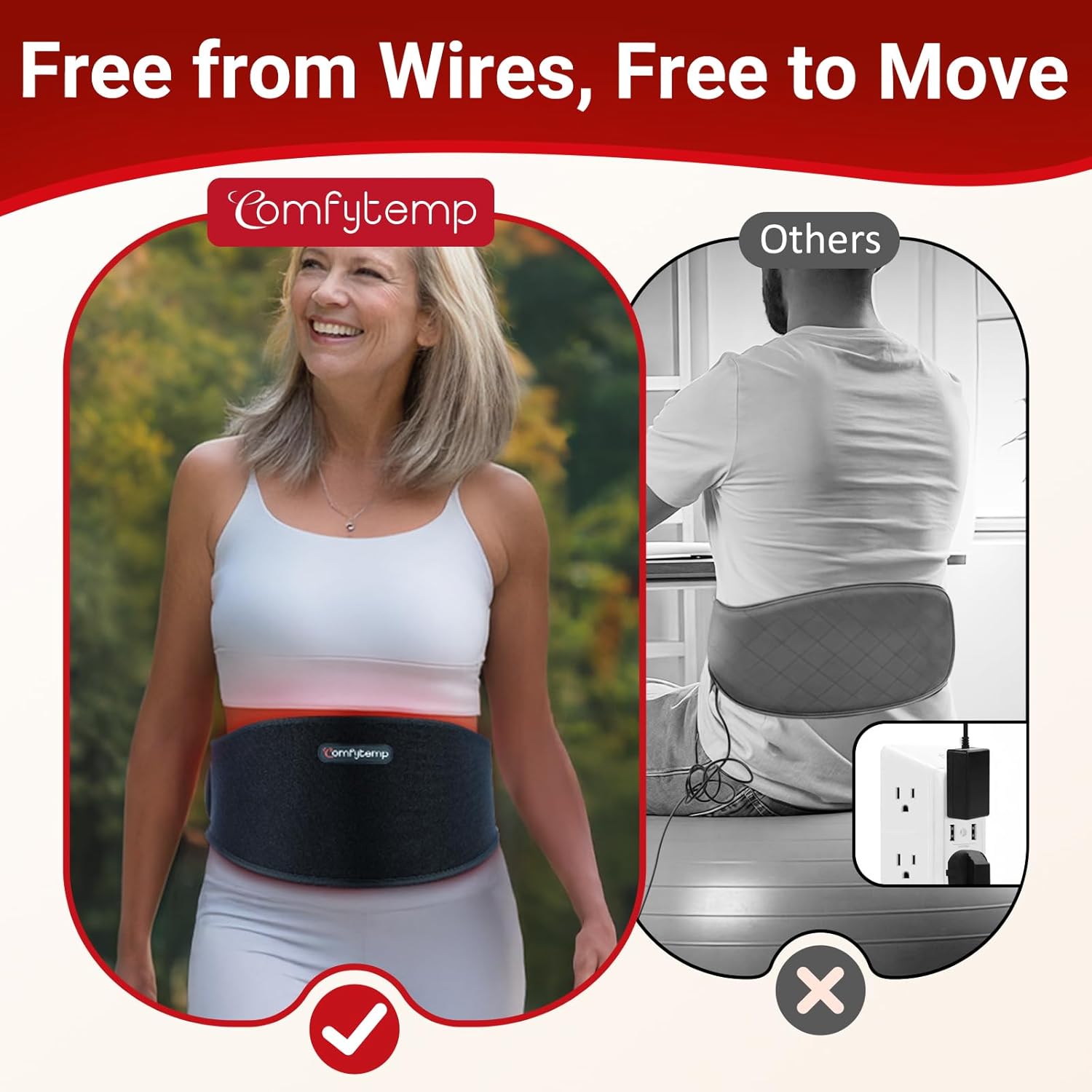 Comfytemp 5000mAh Portable Red Light Therapy Belt for Body, FSA Eligible HSA Near Infrared Light Therapy Wrap, 13W Wearable Light Wrap for Lower Back Waist Belly Joint Muscle, 50''x7'' - Image 4