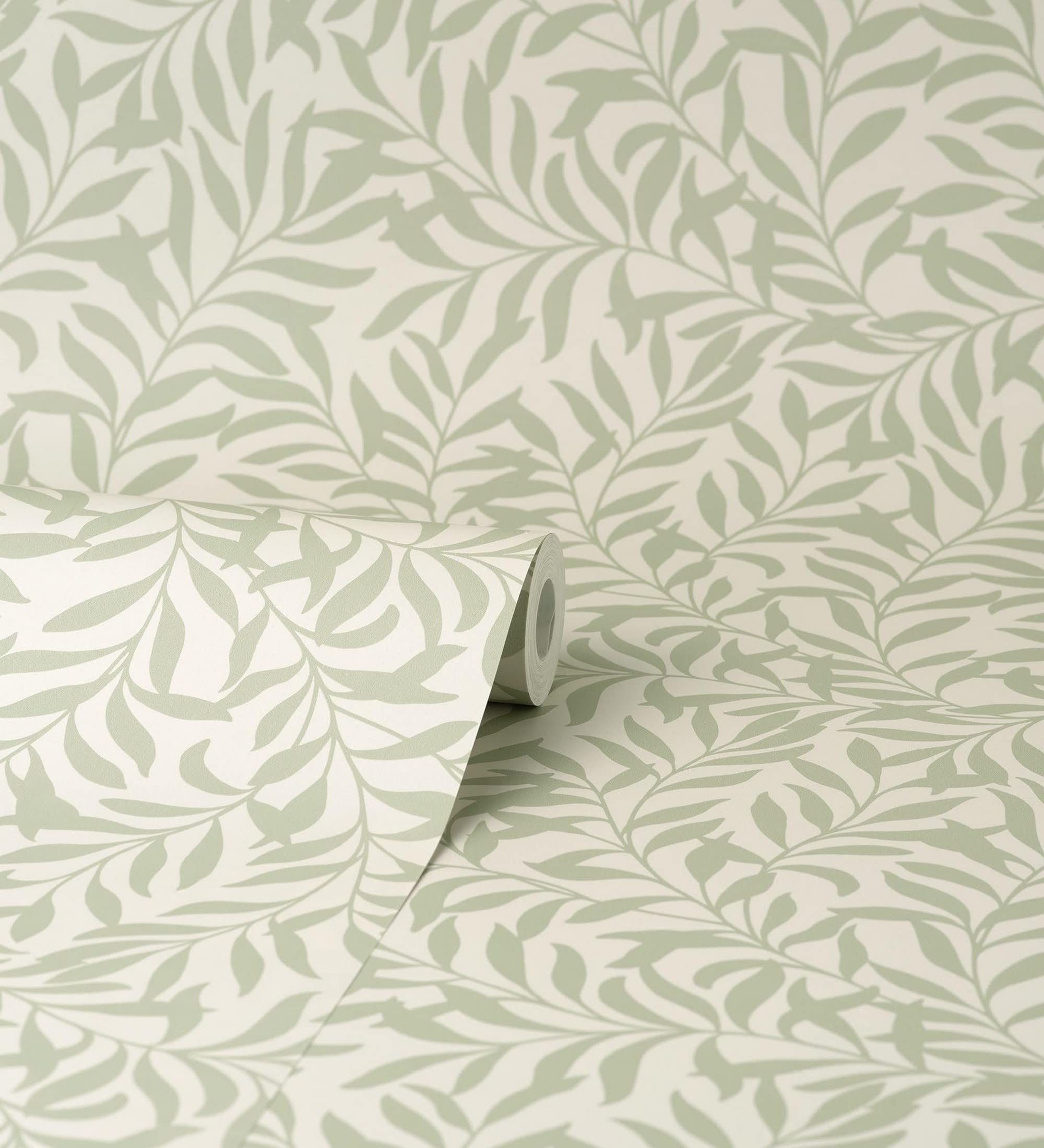 GAULAN 681206 - Papel pintado vinílico ecológico de hojas efecto nacarado color verde para pared salón cocina baño dormitorio comedor - Rollo de 10 m x 0,53 m