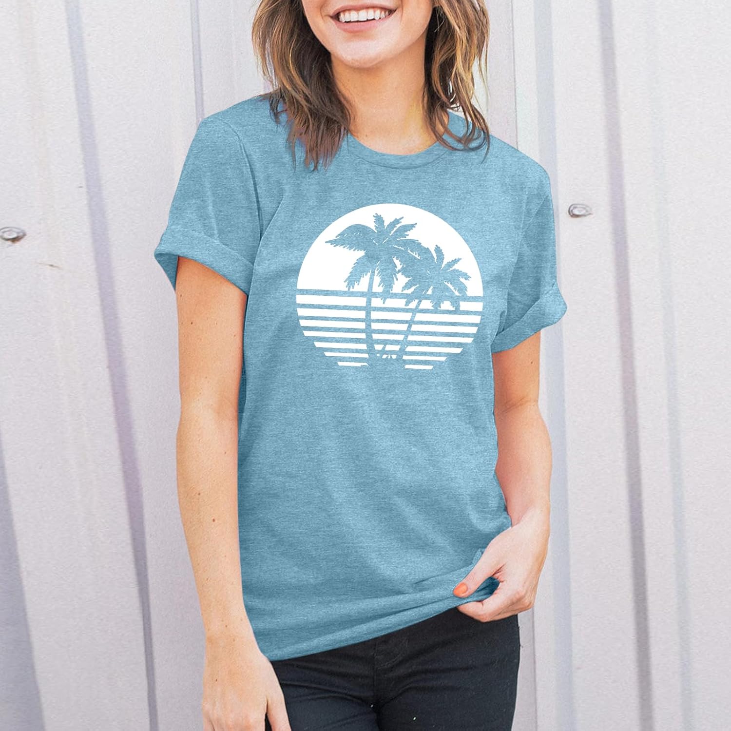 Binshre Beach Shirts for Women Hawaiian Graphic Tees Sunshine Summer Vacation Vintage Tshirt Tops