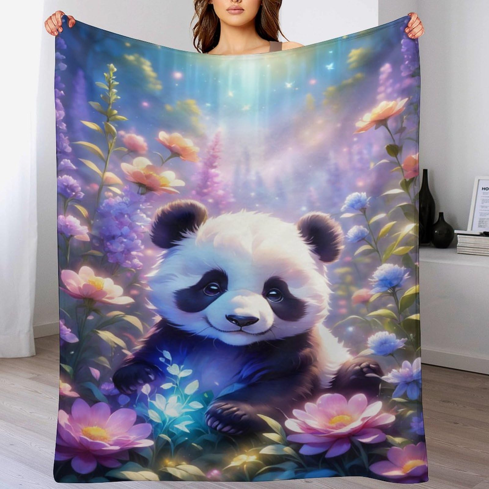 Couverture panda en flanelle 130x150 cm douce et chaude pour canapé
