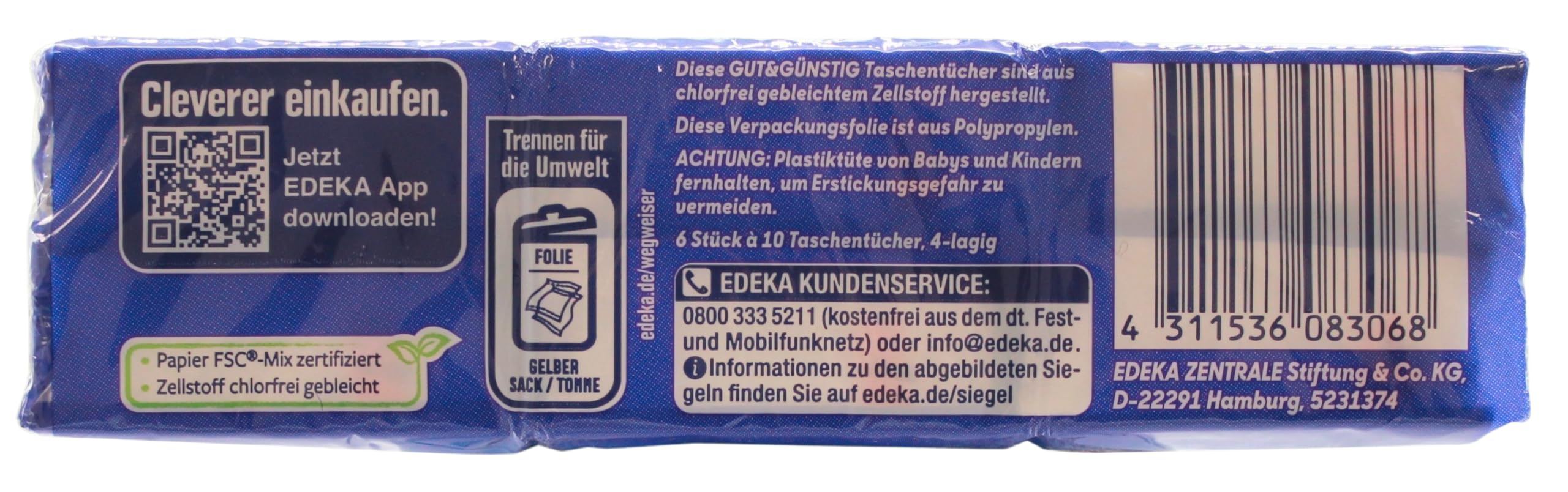 Gut & Günstig Taschentücher 4-lagig, 50er Pack (50 x 60 Taschentücher)