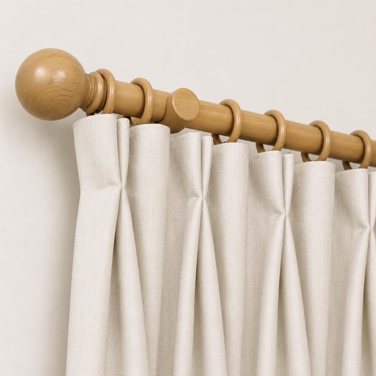FAHD Traders Wooden Curtain Pole Set | 28mm Heavy Duty Curtain Pole Kit with Rings, Brackets & Finials | Fixed Length Curtain Rod for Eyelet Curtains | 120–300cm (Natural, 120cm (Single Pole))