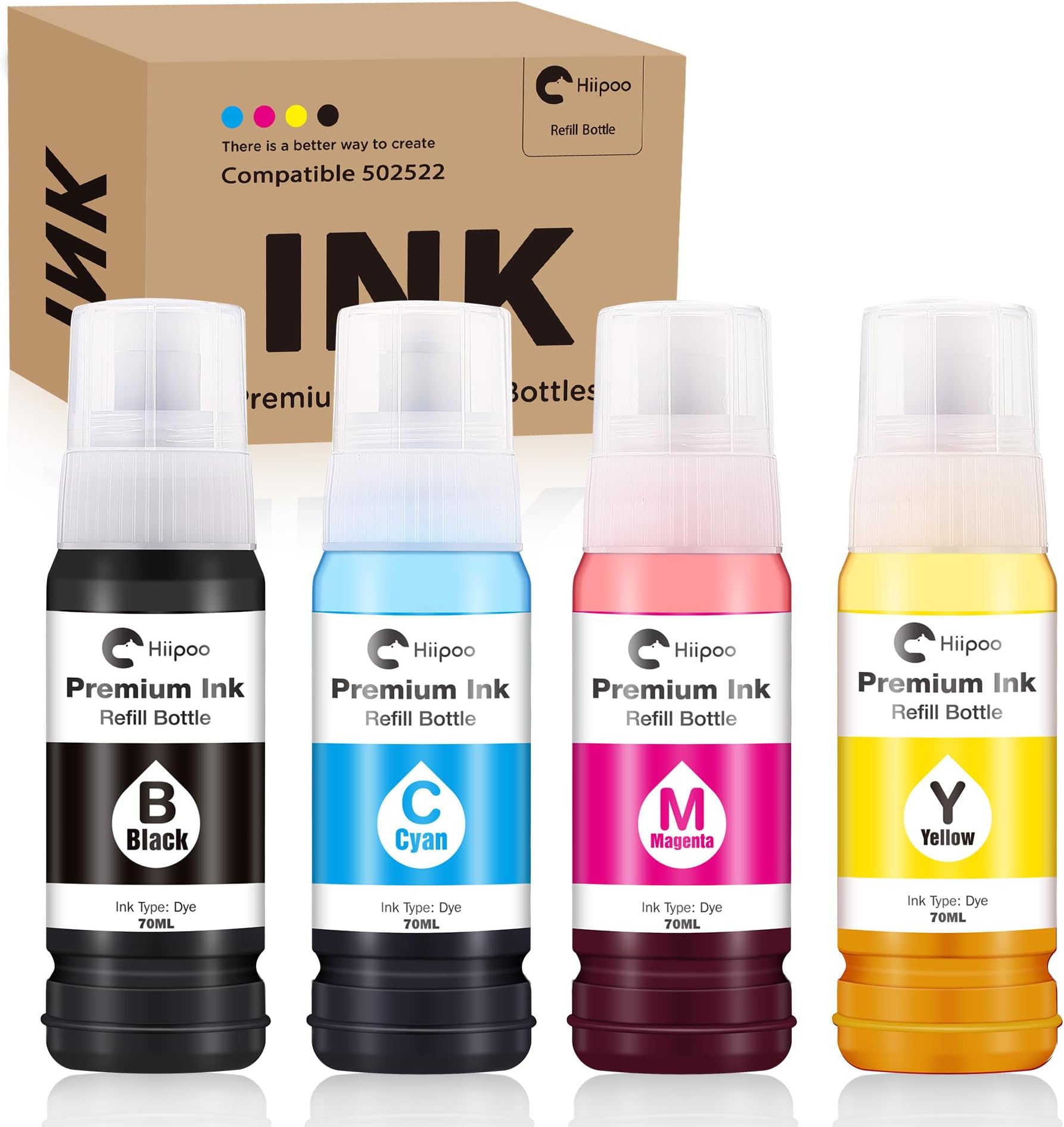 Hiipoo Compatible 522 (Not for Sublimation) High Capacity Refill Ink Bottle Replacement for EcoTank ET-2720 ET-2760 ET-2800 ET-4800 ET-2803 ET-2750 ET-3750 ET-4750 ET-3760 ET-4760 ET-2700 Printer