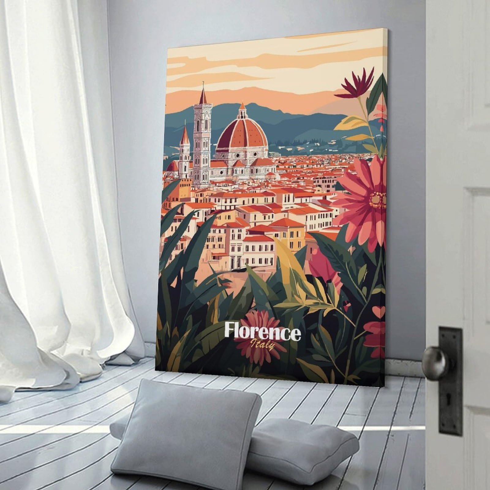 Junmoney Florence Italy Cityscape Decorative Wall Artwork 24x36inch(60x90cm), for Living Room, Bedroom, Office Or Hallway, Decorative Artwork with Broad Appeal