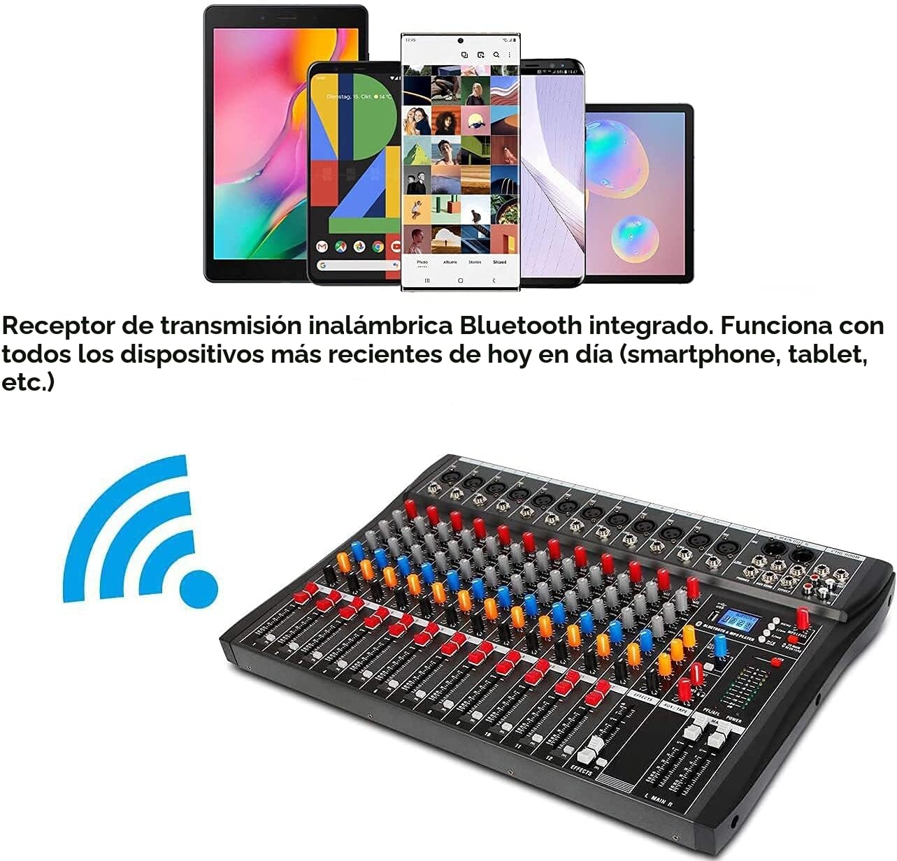 Depusheng DA12 Consola mezcladora de sonido estéreo profesional de 12 canales Bluetooth USB Grabación de computadora Reproducción Phantom Power USB Mezclador de audio digital