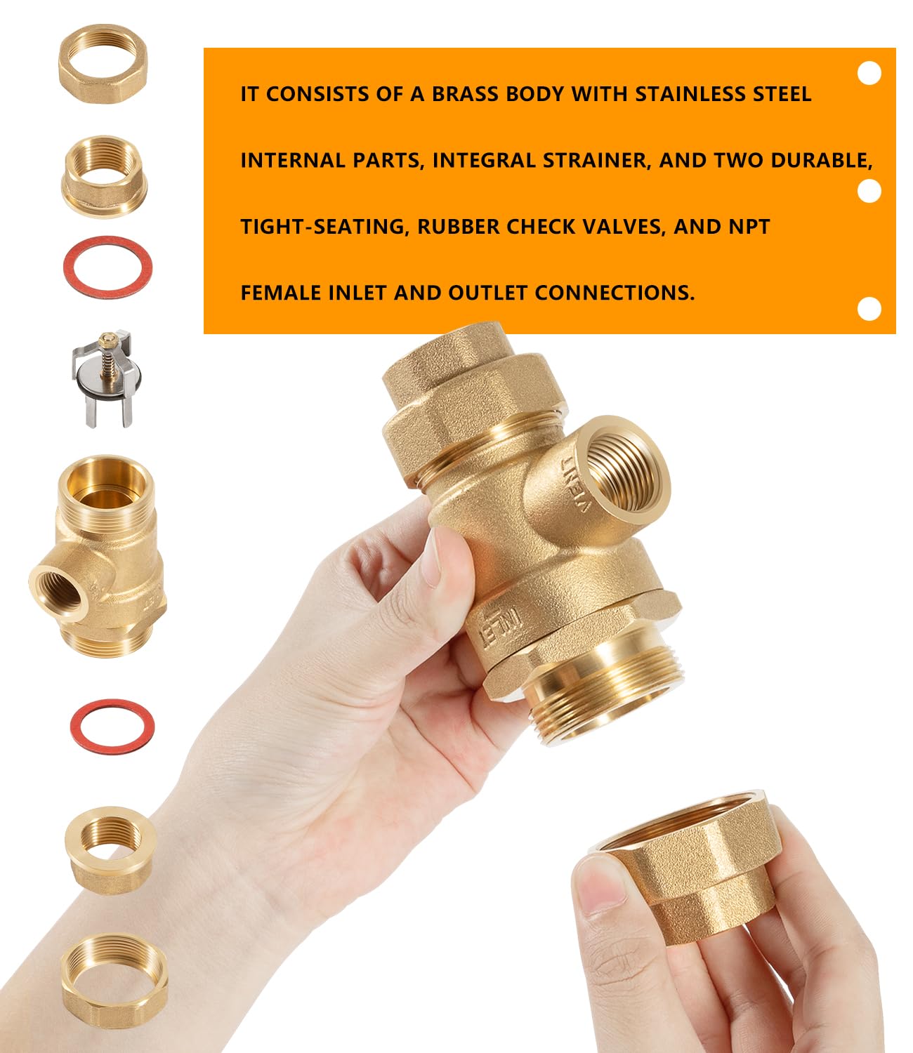 9D-M2 3/4 Inch Bronze Dual Check Valve Preventer di riflusso con sfiato atmosferico intermedio, connessioni di ingresso e uscita dell'Unione femmina