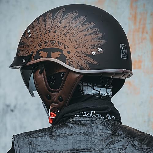 Miniatura 2 de Cascos de motocicleta retro para hombres y mujeres, cascos de cara abierta, visera solar, hebilla de liberación rápida, MM107, aprobado por DOT,