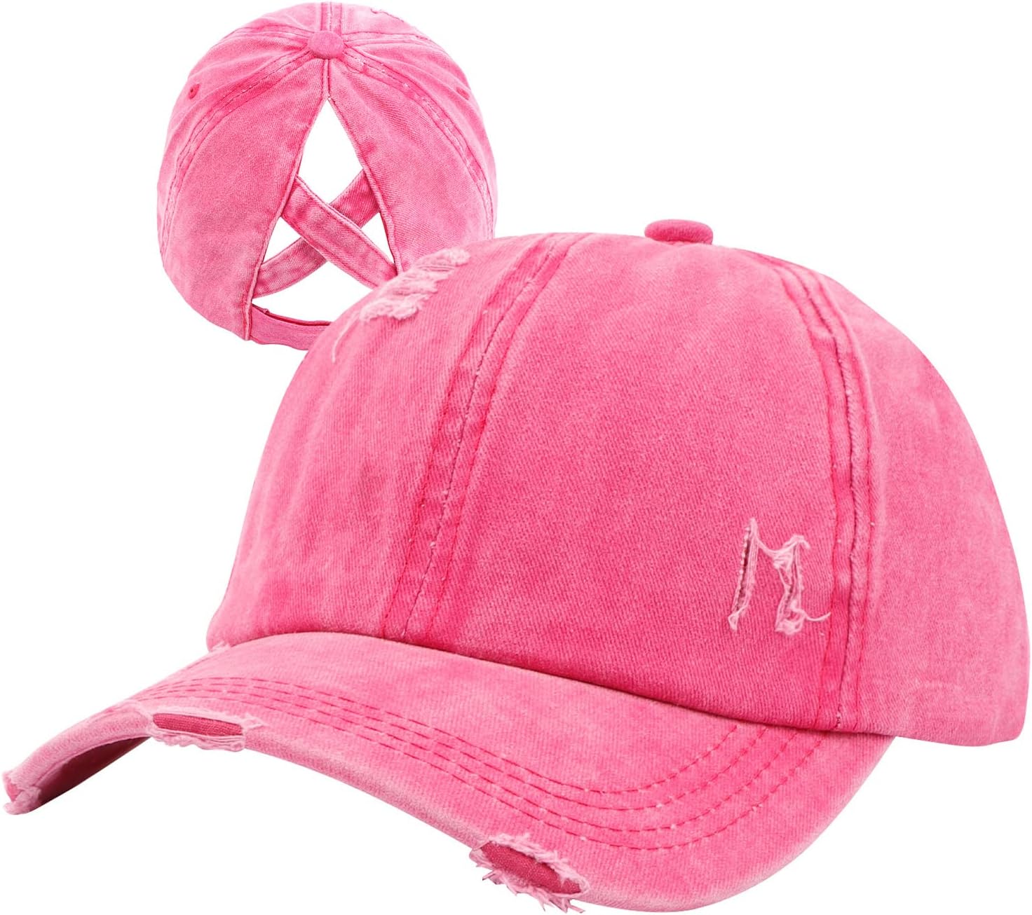 Women Distressed Ponytail Baseball Caps Adjustable Criss Cross Ponytail Hats High Messy Bun Ponycap Trucker Hat