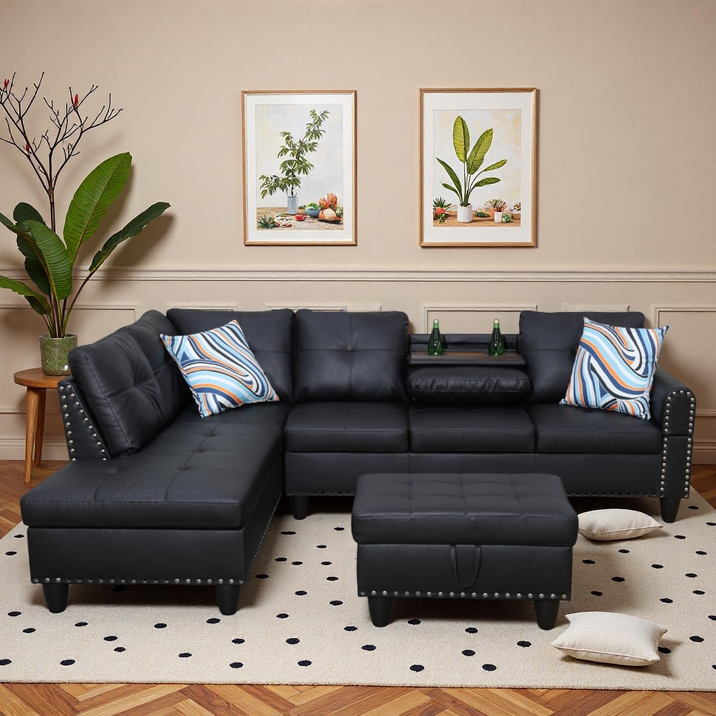 Photo 1 of *** PARTIAL SET *** Trygoal L Shaped Couches for Living Room, Sectional Couch Living Room Furniture with Storage Ottoman, Modular Sectional Sofa with Movable Chaise for Apartment Office, Black