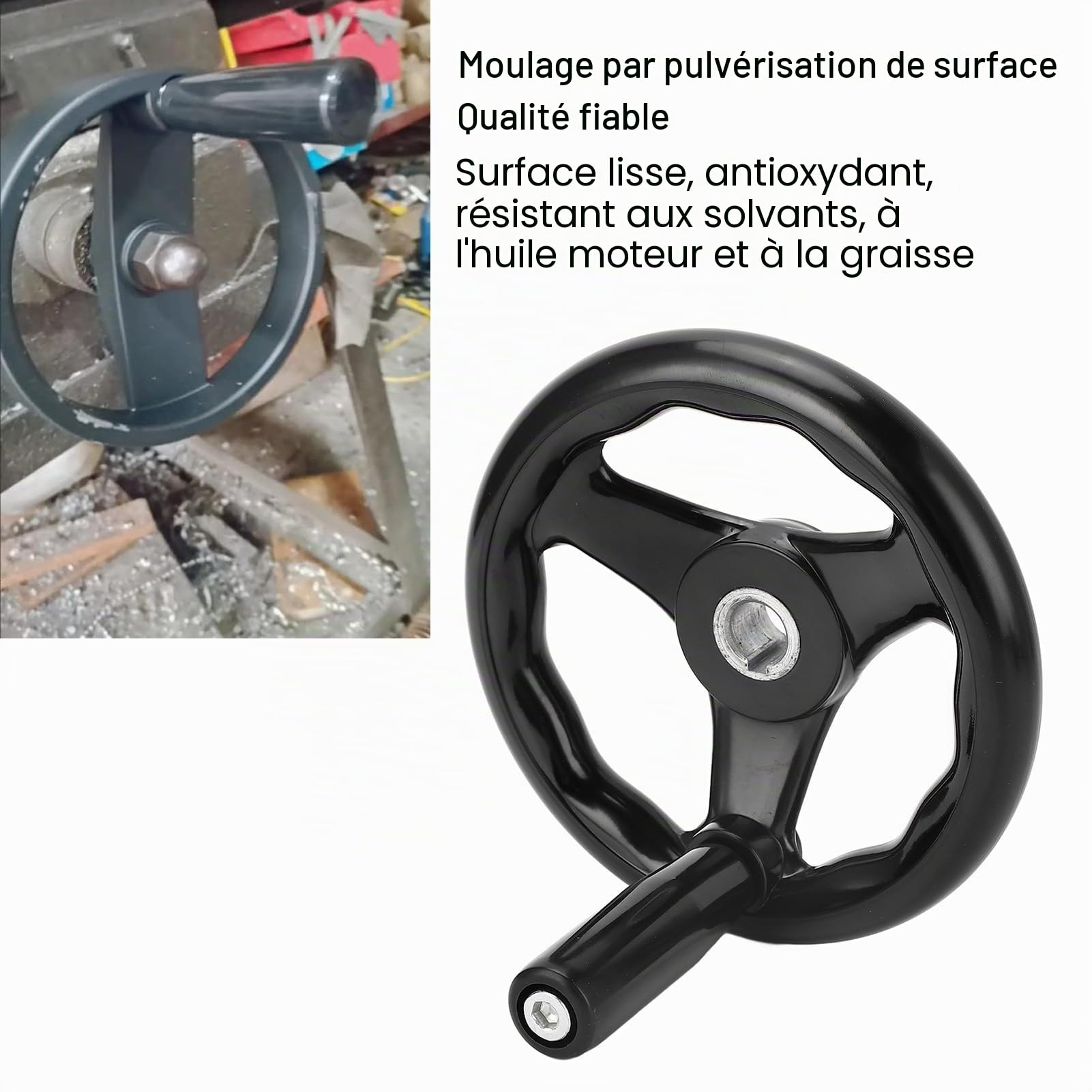 Volant À Main 3 Rayons 16x160mm Plastique Noir Poignée Rotative | 16x160mm Installation Rapide Compatible Avec Machines-Outils Adapté Pour Fraiseuse De Tour Et Atelier
