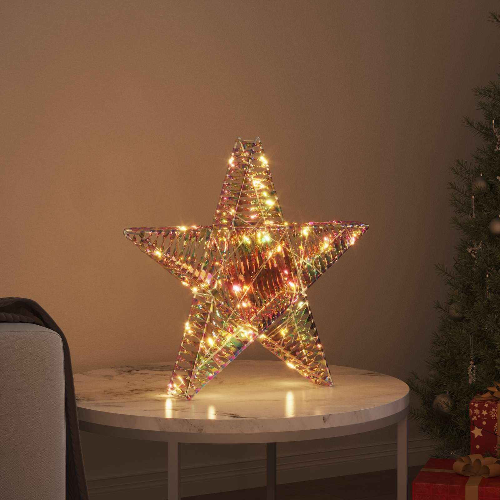 Estrella 3D con 50 ledes blanco cálido PET decoración navideña 55 x 52,5 x 9 cm alimentado por USB para interior y exterior festivo decoración de Adviento ventana salón