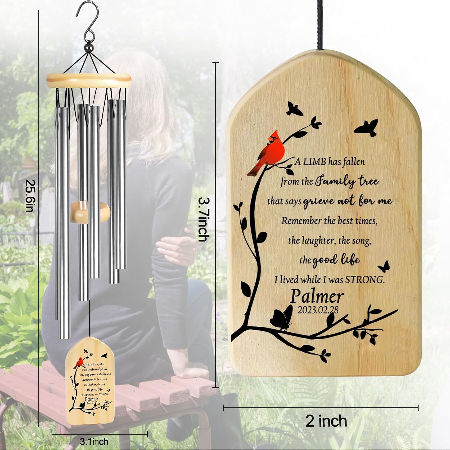 Cardinal Wind Chimes Personalized, in Loving Memory Gifts of Loss of Loved One Personalized Sympathy Gift Memorial Gifts Bereavement Gift for Condolence Funeral - Memorial Wind Chimes