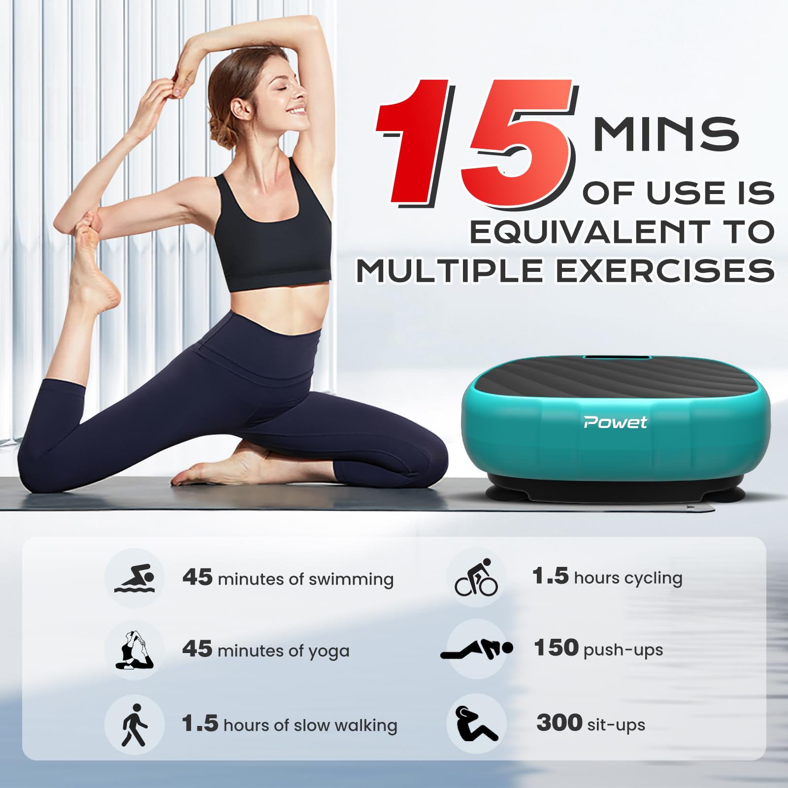 POWET Vibration Plate Exercise Machine, Whole Body Workout Vibration Plate for Lymphatic Drainage with 5 Setting Modes, 99 Speed Levels for Weight Loss, Shaping, Toning