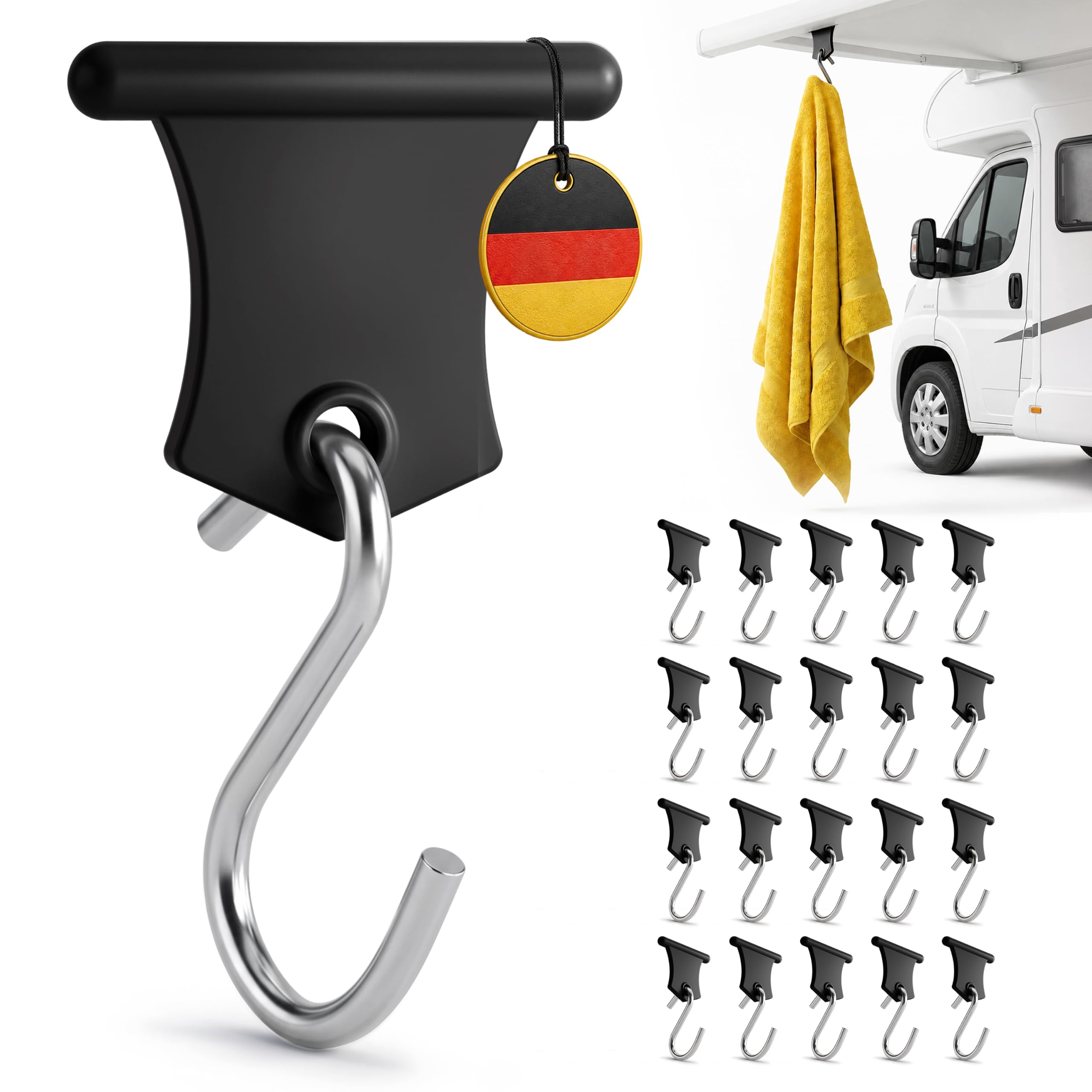 SCHMITZ.Tools Kederleisten Haken 6er Set - Kederhaken/Markisenhaken für Kederschiene, Camping Zubehör für Wohnwagen & Wohnmobil, Ideal für Lampen, Handtücher, Kleidung und Dekoration (Grau)