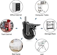 Vista 6 de Ruedas giratorias de 3 pulgadas con bloqueo doble de seguridad, vástago roscado resistente de 38 a 16 x 1 pulgada, ruedas de goma giratorias sin