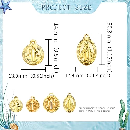 Miniatura 9 de YionZian 100 piezas de 5 estilos Católica Cruz de San Benito Medalla La Virgen Milagrosa Dije de Medalla de San Benito Dije Colgante de Medalla de
