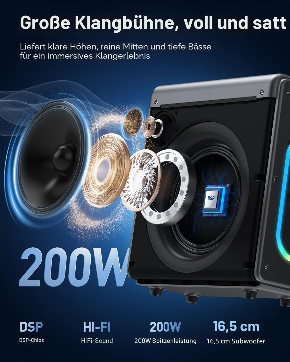 Karaoke Maschine mit 2 mikrofonen, wiederaufladbaren Mikrofonen: Tragbarer Bluetooth-Lautsprecher für Erwachsene und Kinder – PA-System mit Lichteffekten, unterstützt TWS/TF-Karte/USB/AUX