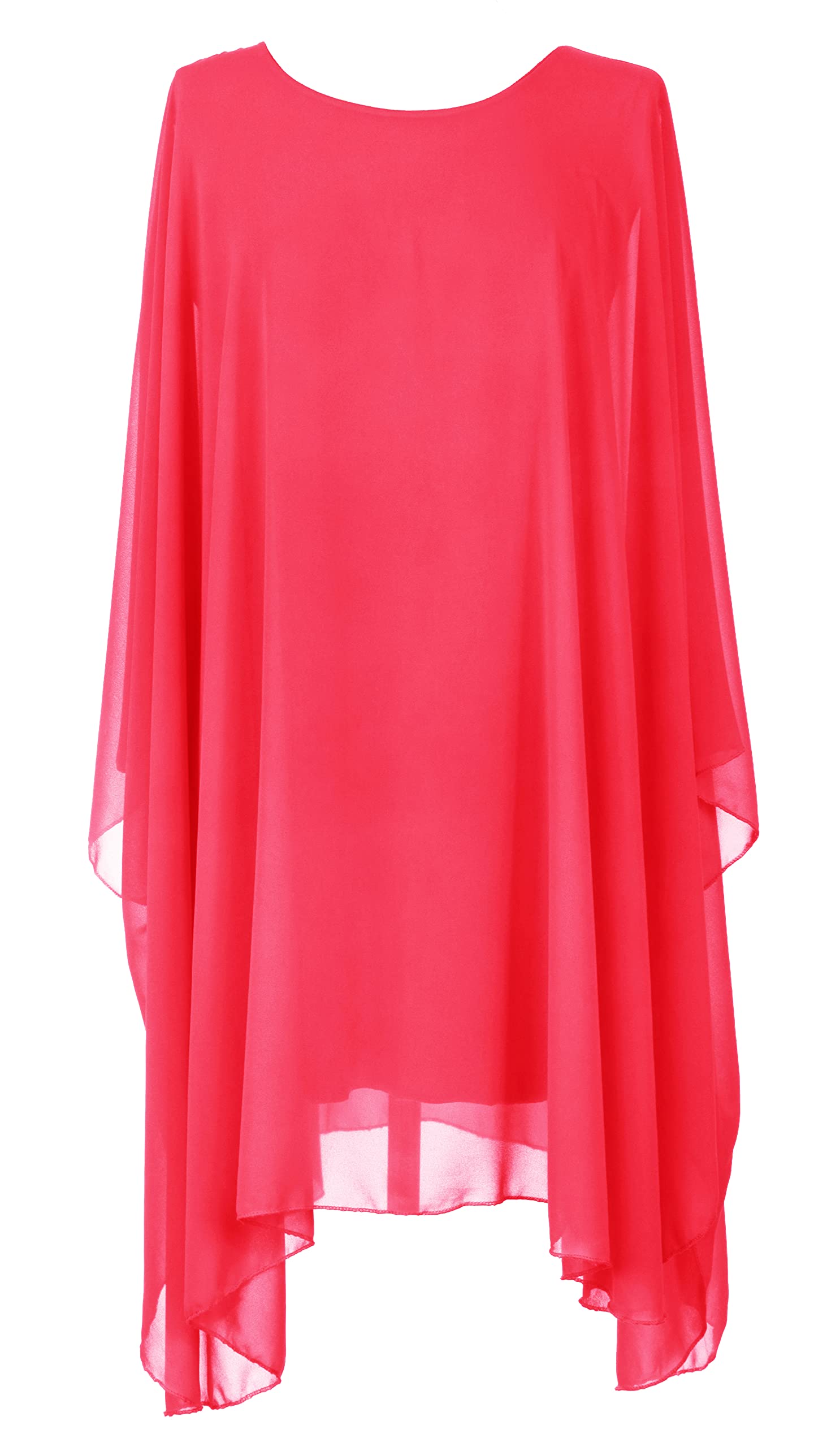 Texture Women's Bright Pink Italian Lagenlook Batwing Sleeve Flowy Chiffon Kaftan Tunic Top Blouse Dress One Size Plus Uk 14-22 (, One Size, One_size)