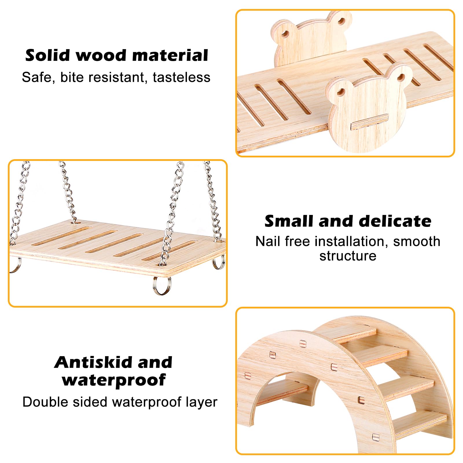 Vegena Wooden Hamster House Set - 7 Piece Pine Toy Collection With Seesaw, Bridge and Swing for Guinea Pigs Bunnies and Small Pets - Image 3