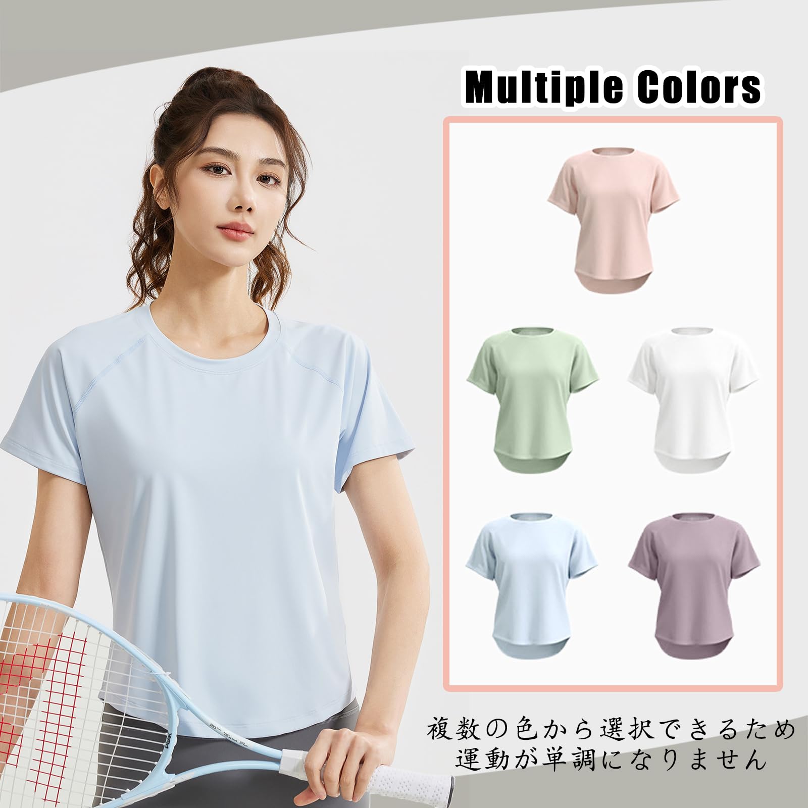 [Zleufirty] ヨガウェア トップス 半袖tシャツ レディース ホットヨガ ピラティス ウェア スポーツ 大きいサイズ 丸裾 背面メッシュ生地 クルーネック 通気薄手 吸汗速乾 ストレッチ ゆったり