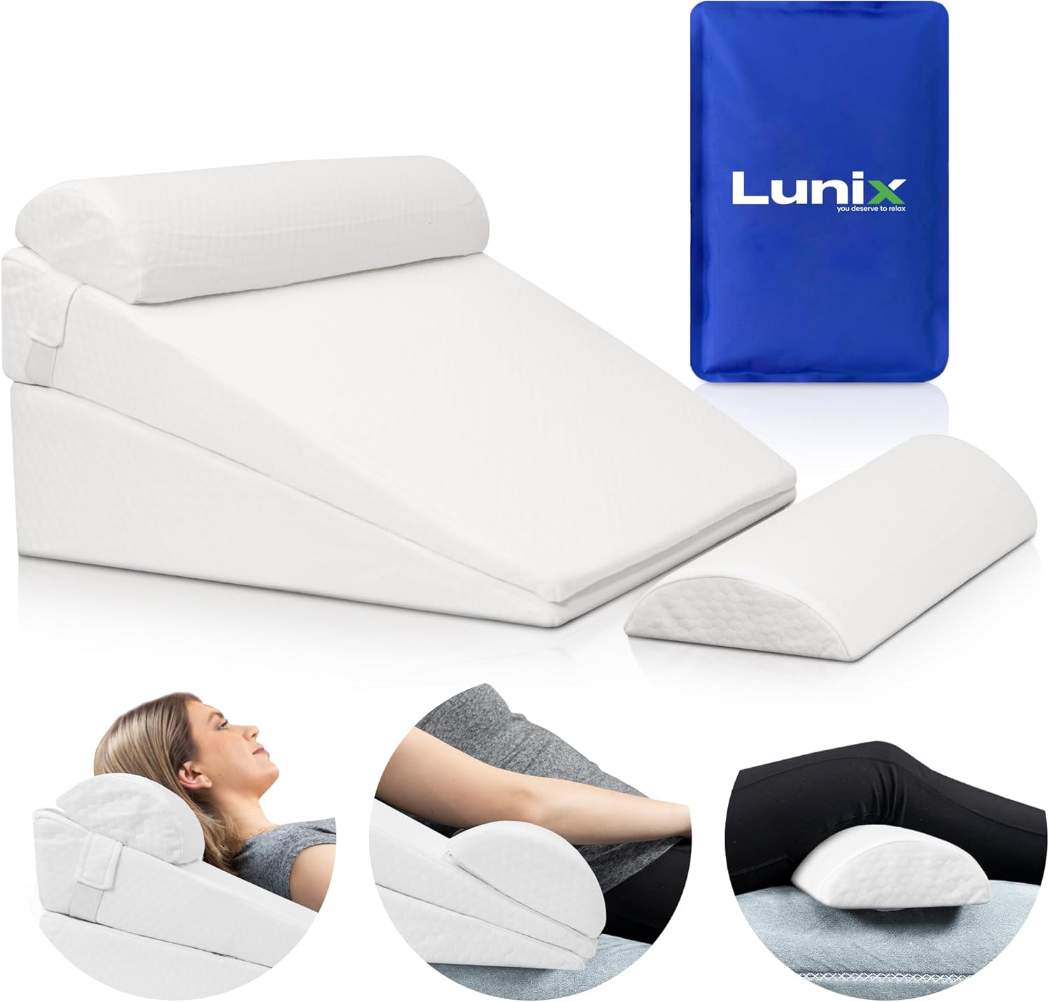Lunix Orthopedic Bed Wedge Pillow Set (4 pcs) with Memory Foam