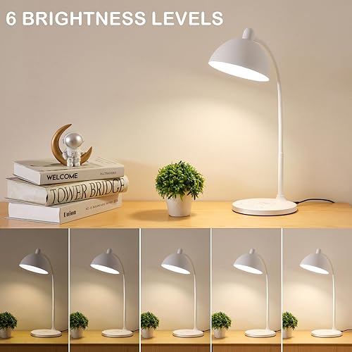 Miniatura 3 de BOHON Lámpara de escritorio, lámpara de escritorio LED con puerto de carga USB, cargador inalámbrico de luz de escritorio para oficina en casa, 5