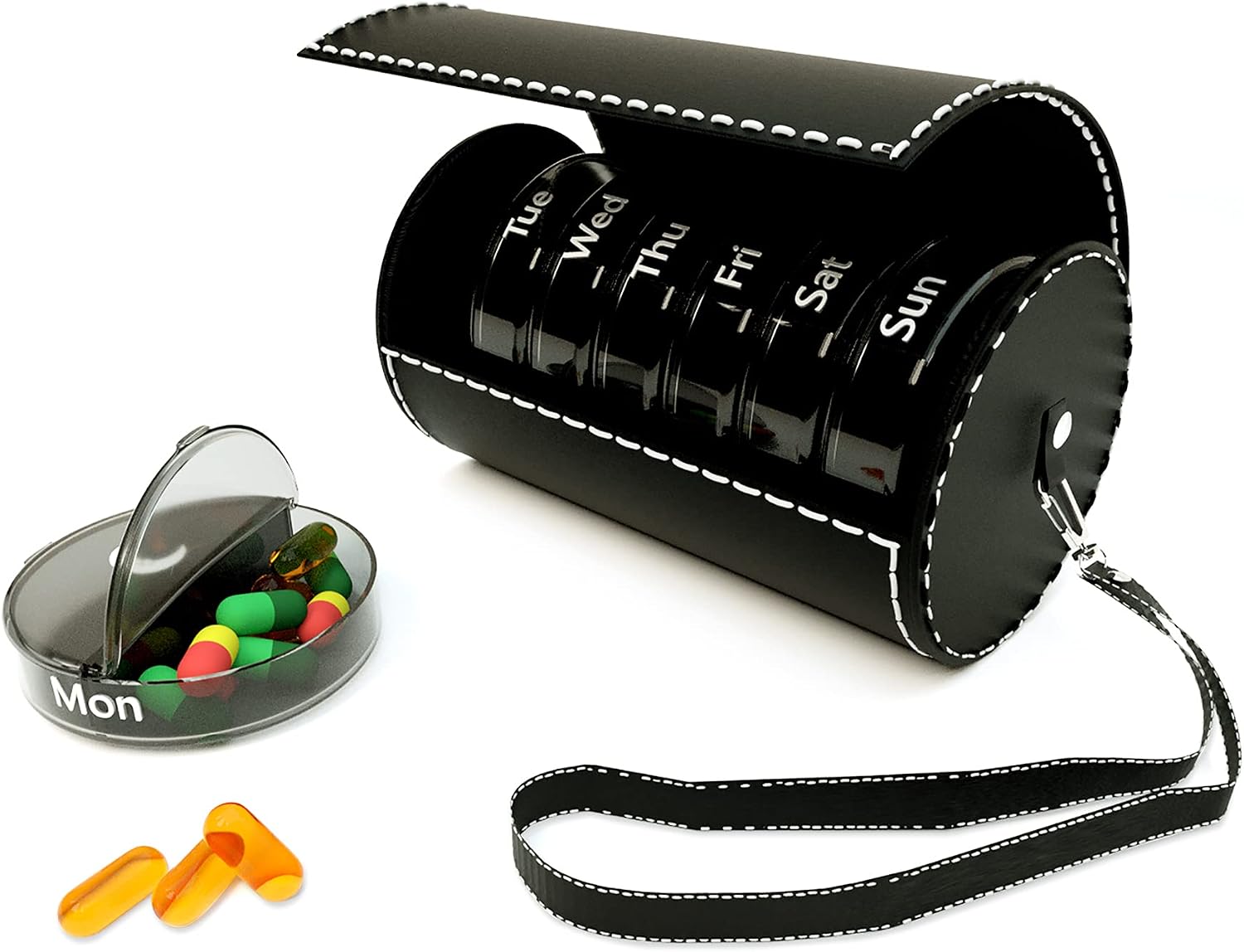 Hennaja Weekly Pill Organizer 2 Times a Day, Large 7 Day Pill Box with PU Case AM PM Pill Box Daily Pill Cases Medicine Box(1-Black)