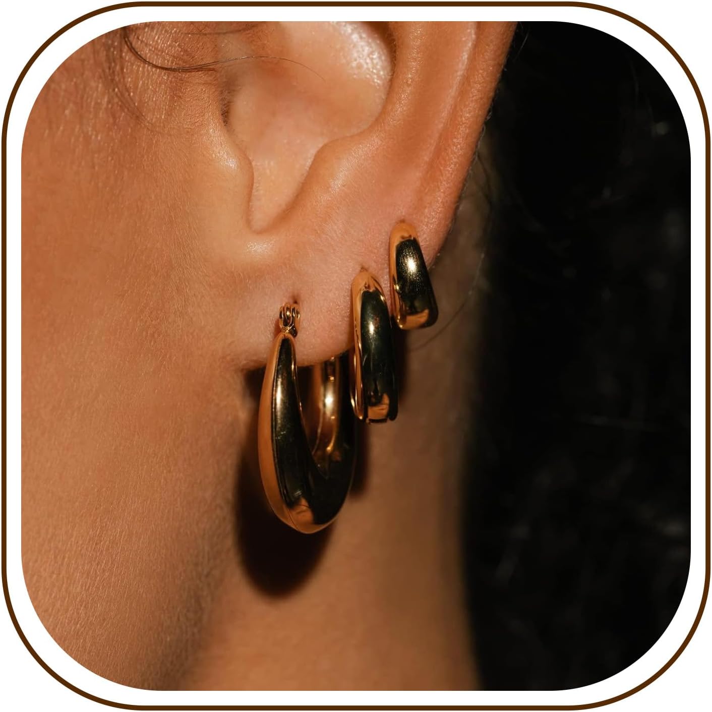 Chunky Gold Hoop Earrings for Women, 3 Pairs 14k Gold Plated/Silver Chunky Hoop Earrings Stack Set Thick Trendy Hypoallergenic Cartilage Earring for Multiple Piercing Jewelry Valentine Gift