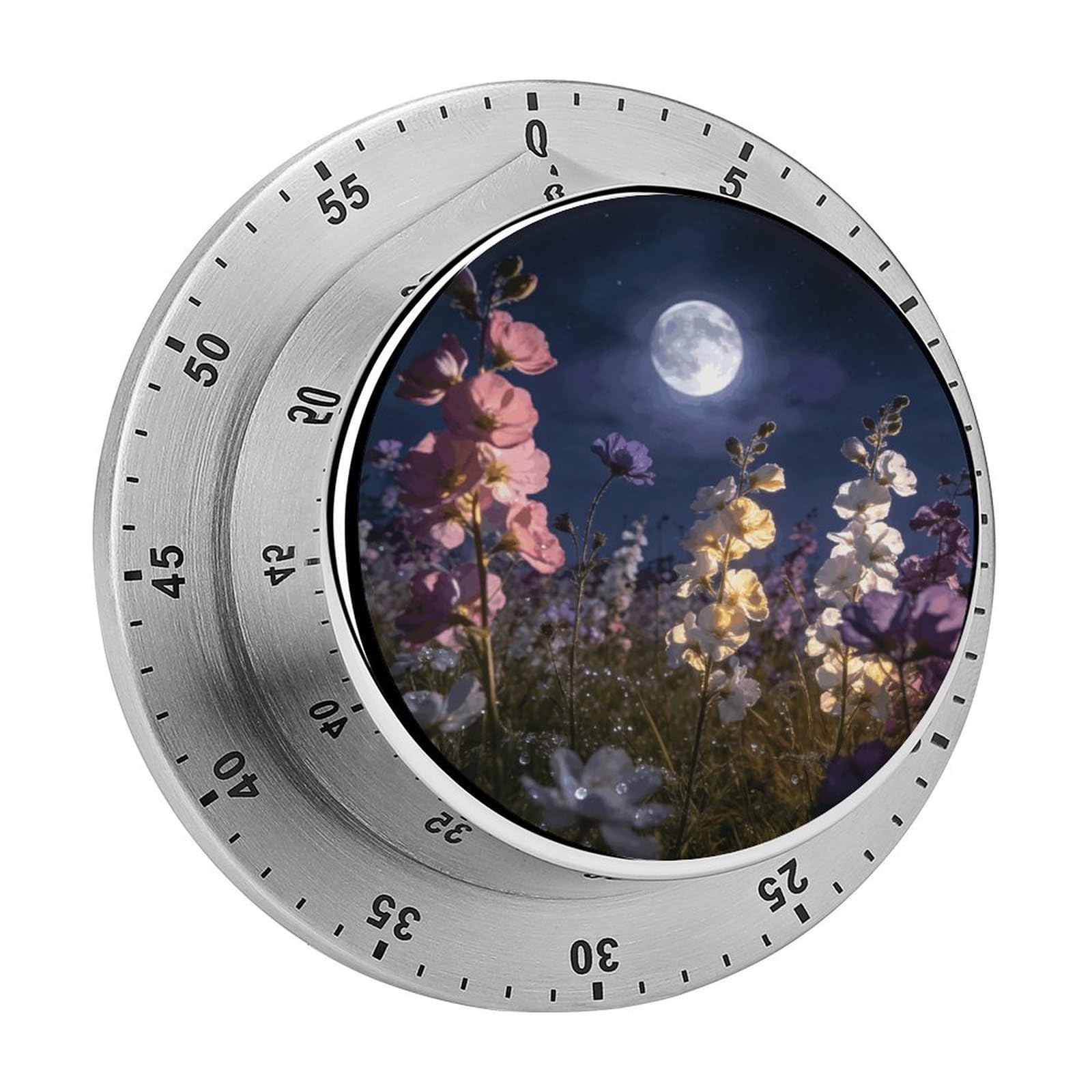 Wildflower Night Timer Exquisite Stainless Steel Body Desk Visual Timer with Loud Alarm 60-Minute Mechanical Countdown Timers Magnetic Backing Cooking Kitchen Timers for Work