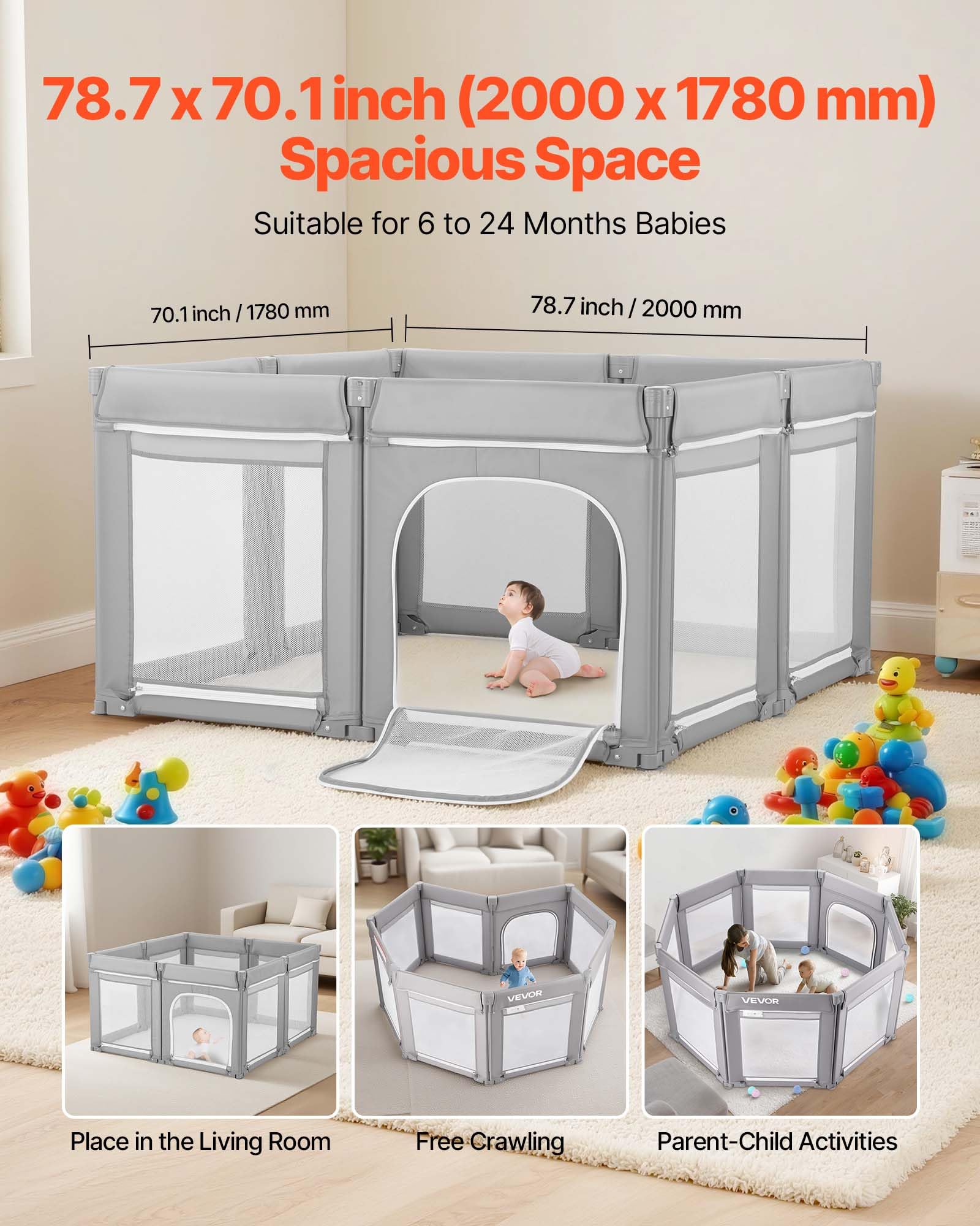 Image secondaire de Parc Bébé Modulable VEVOR - Espace de Jeu Sécurisé 200 x 178 cm