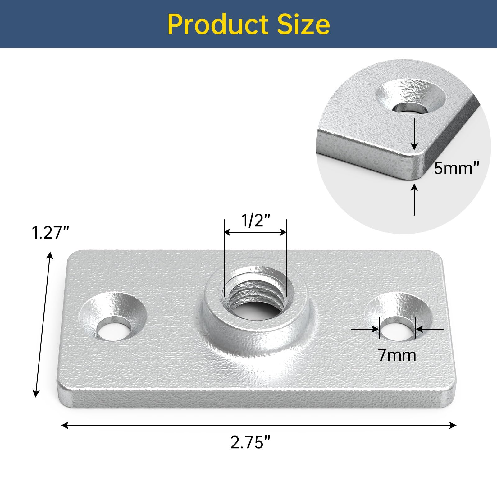 Lot de 20 supports de bride de plafond pour tige filetée de 1,27 cm, plomberie, projet de décoration industrielle, plaque de suspension de bride de plafond galvanisée