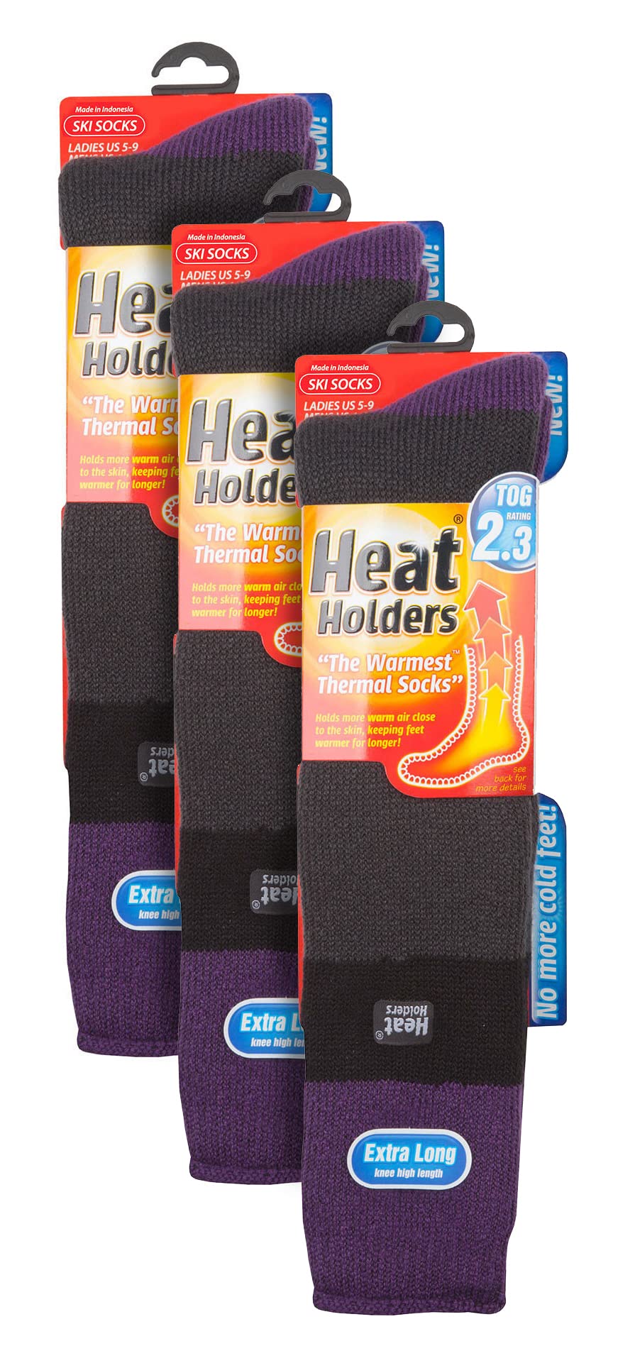 HEAT HOLDERS 3 Pair Multipack Womens Thermal Warm Knee High Ski Socks (5-9, Charcoal/Purple)