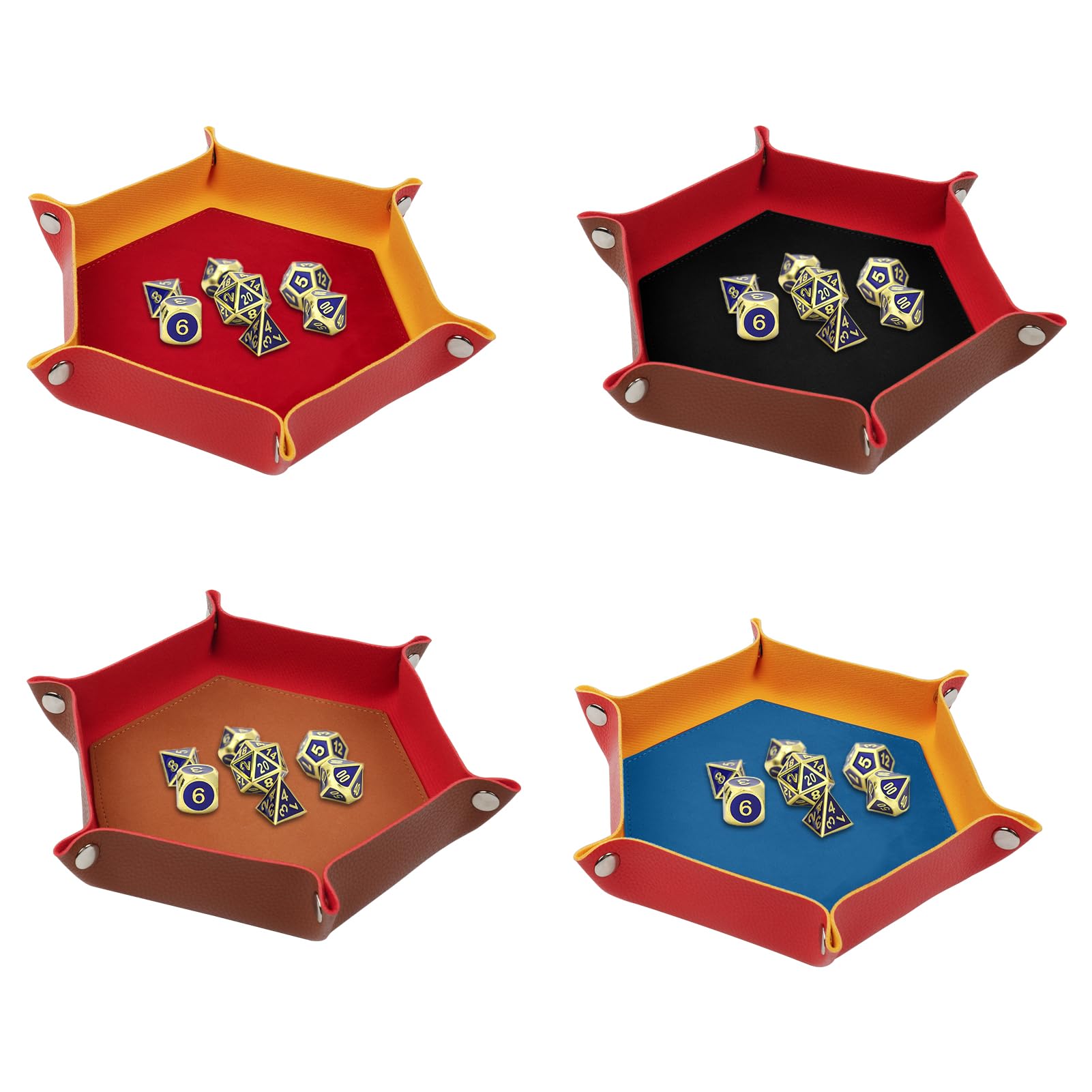 URAQT Bandeja de Dados de Doble Cara, 4 Piezas de PU Y Tablero de Dados de Terciopelo, Bandeja de Dados Hexagonal Plegable, para Juegos de Mazmorras Y Dragones D&D RPG Dice Y Otros Juegos de Mesa