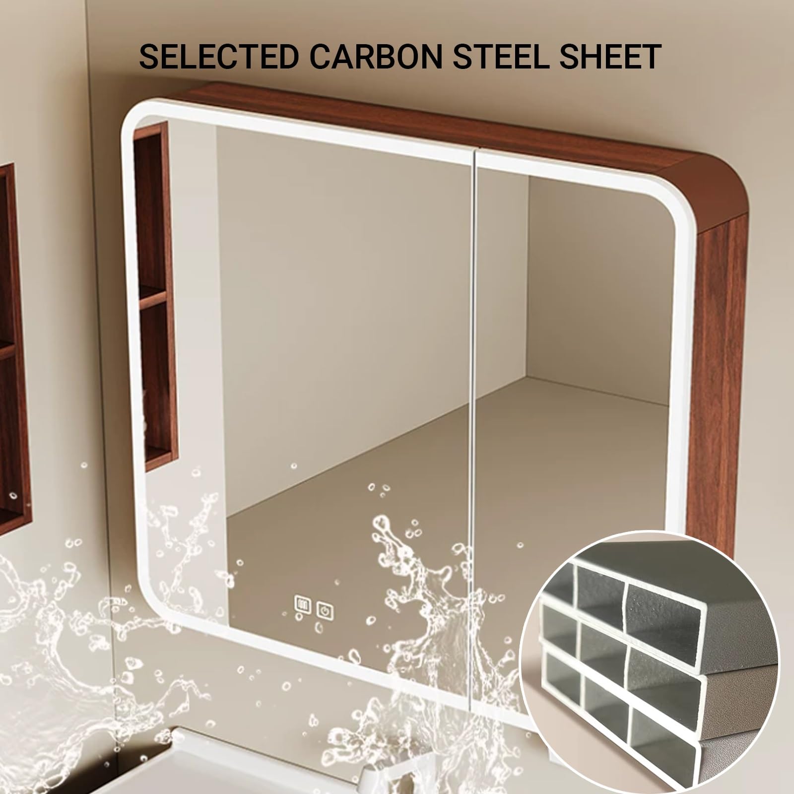 Specchio Bagno Contenitore Anti-Appannamento, Smart Mobile Specchio Bagno con LED Luce, Fessura per Carta, Contenitore da Parete Touch Control(A,70cm/27.6in)