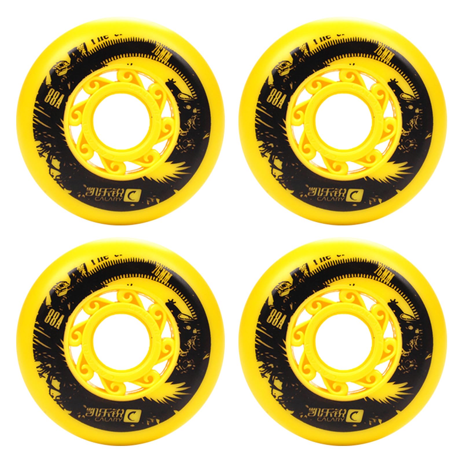 DYHQQ 72mm 76mm Inline Skate Wheels 88A (4/8-Pack), Outdoor & Indoor Roller Blade Skating Wheels for Roller Blade Wheel Replacement,yellow*4,72mm