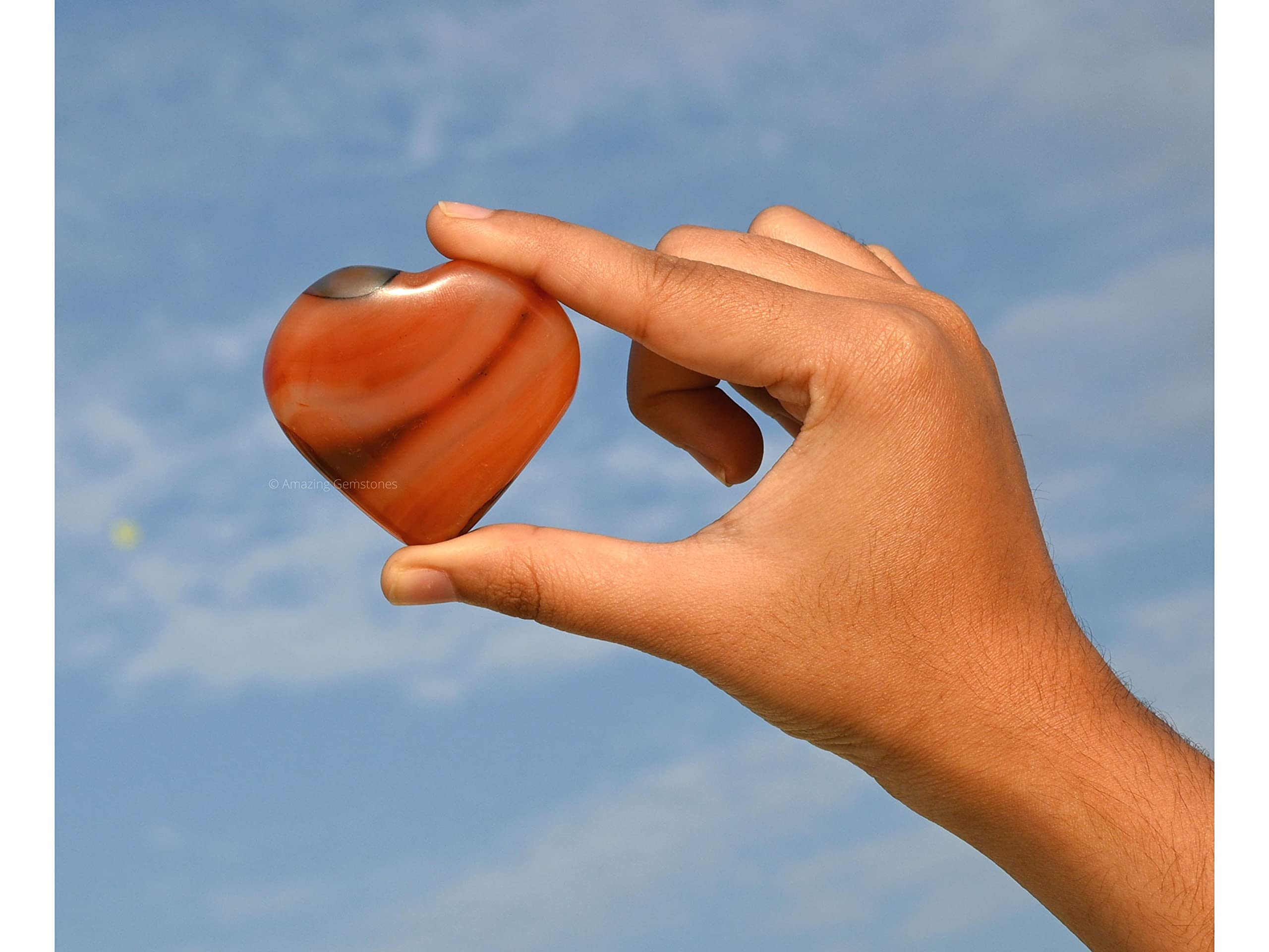 Amazing Gemstone Carnelian Crystal Heart Palm Stone - Pocket Massage Worry Stone for Natural Body Chakra Balancing, Reiki Healing and Crystal Grid