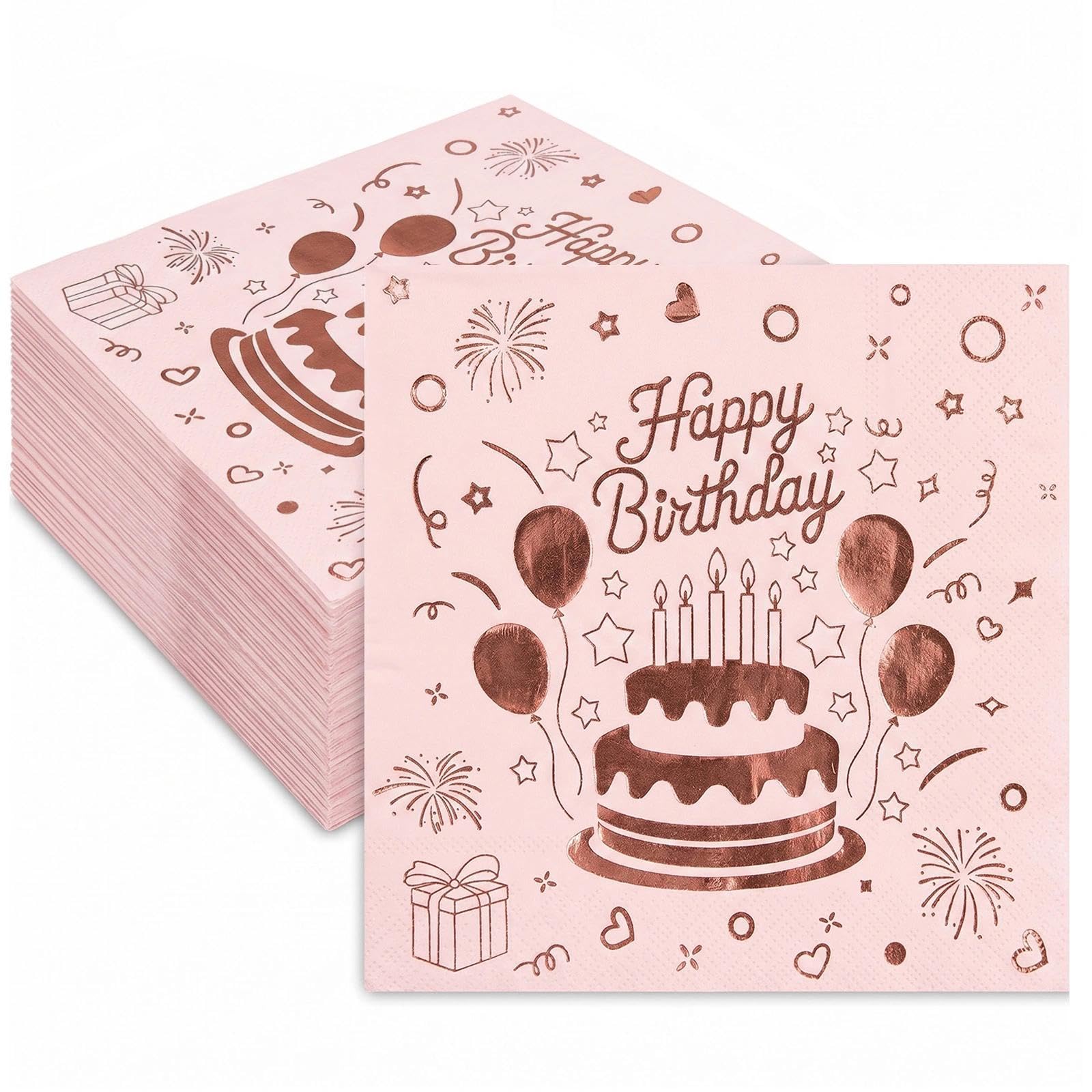 40 Pcs Happy Birthday Napkins - Pink Gold Napkins Disposable Party, Serviettes for Perfect for Parties, Birthdays, Celebrations, Table Decorations Cocktail Supplies, 33X33cm — image 1