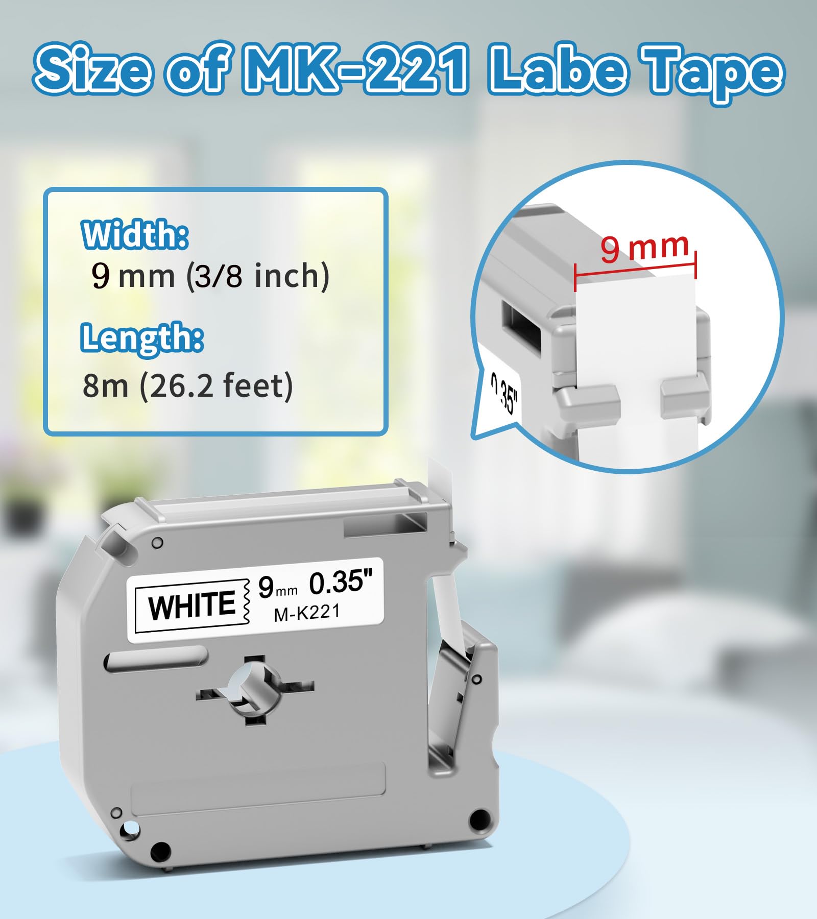 Acmerota Label Tape Voor Brother P-Touch M-K121 M-K221 M-K421 M-K521 M-K621 M-K721 M Tape 9mm 8mm Voor PTouch Label Maker PT-45M PT-45 PT-BB4 PT-55 PT-55BM PT-55S PT-65 PT-65SB PT-65SCCP PT-65SL - View #8