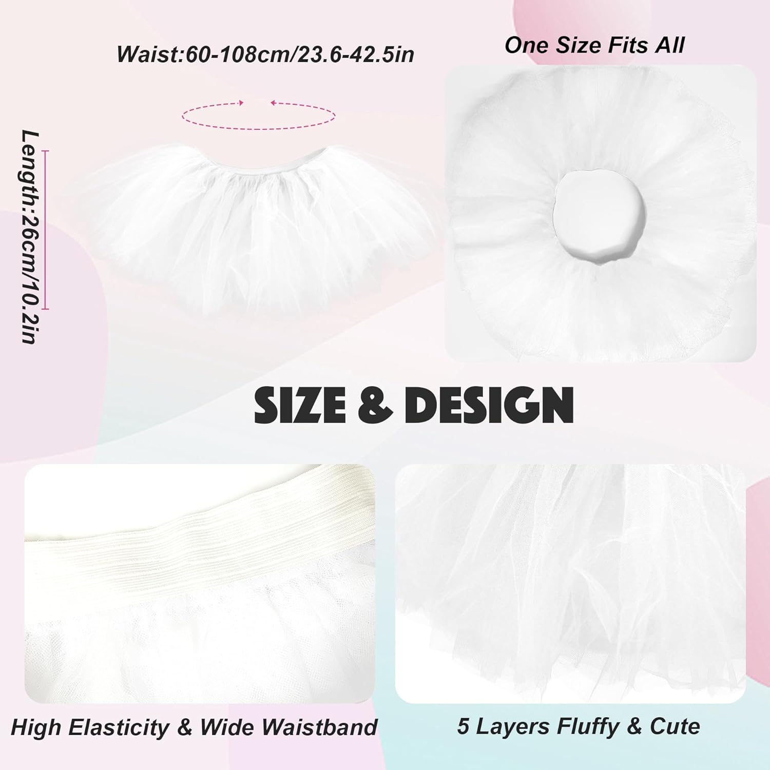 3 Pack Women Teens Adult Tutu Skirt, 5 Layers Puffy Classic Tulle Tutus Skirts for Women Ballet Run Party Halloween Costume - Image 3