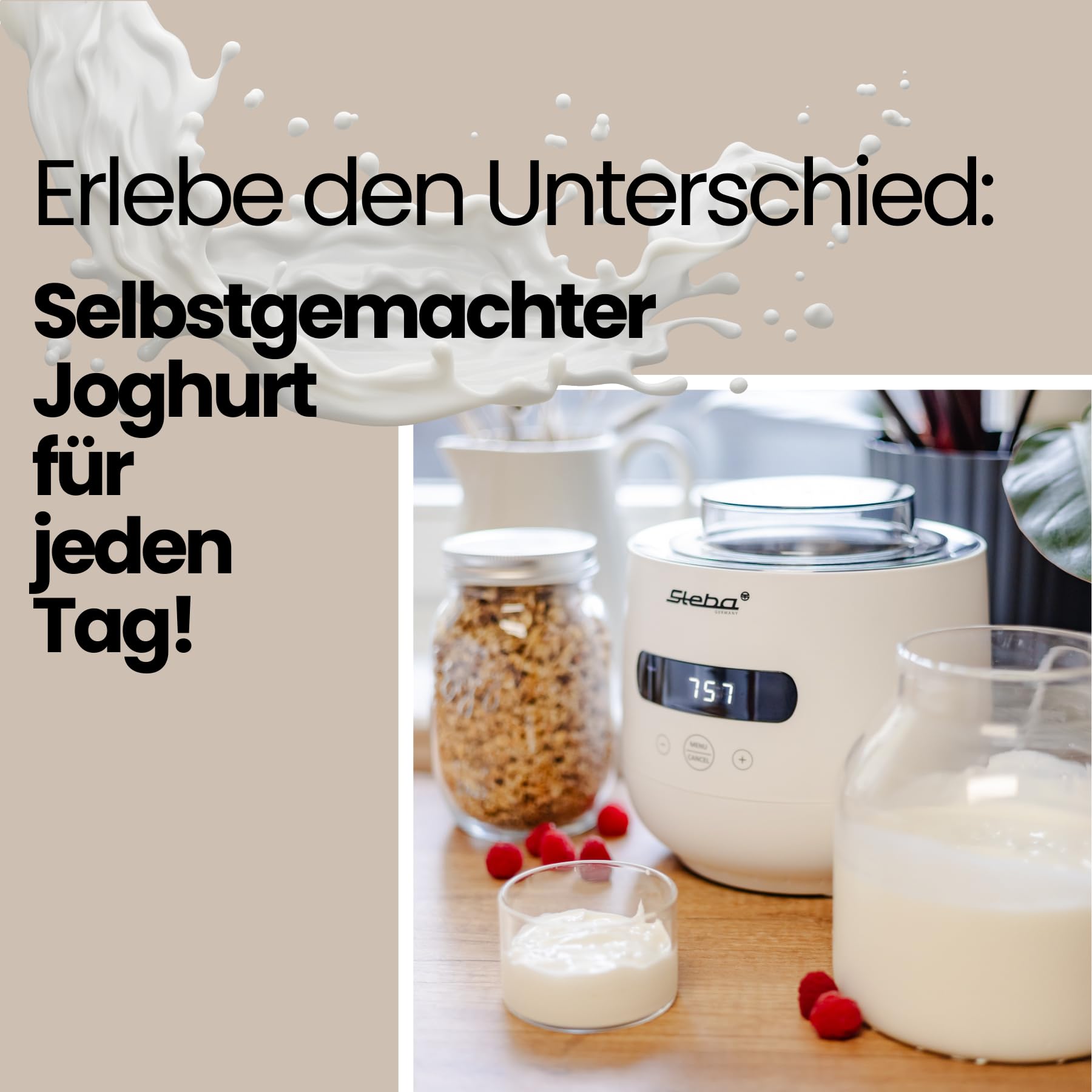 Steba JM 4 - Bicchiere per yogurt da 2 l, 1 bicchiere per yogurt da 1,3 l, 5 programmi automatici, facile da pulire, JM 4