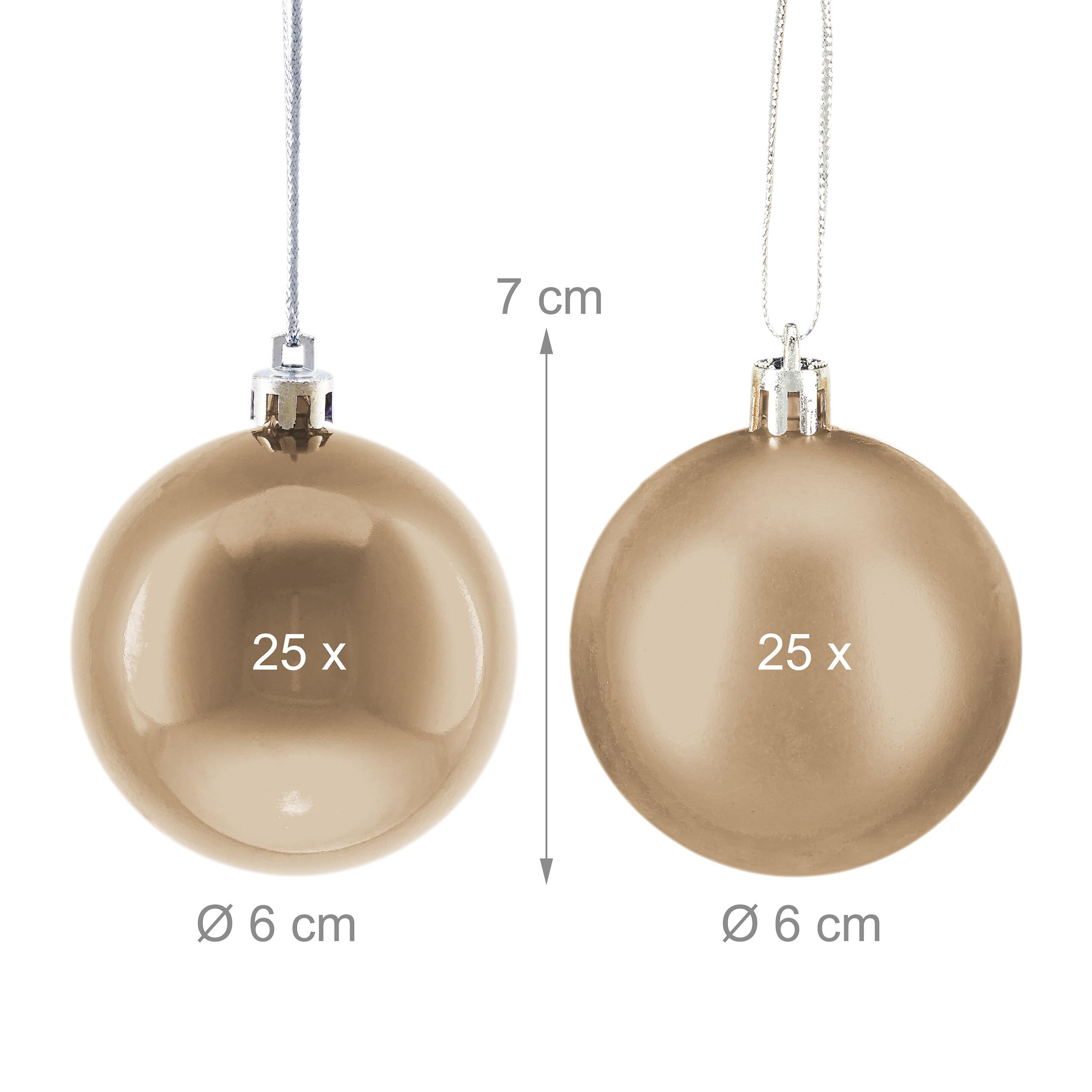Relaxdays Weihnachtskugeln 50er Set, Weihnachtsdeko, matt & glänzend, Christbaumkugel ∅ 6 cm, Kunststoff, Champagner