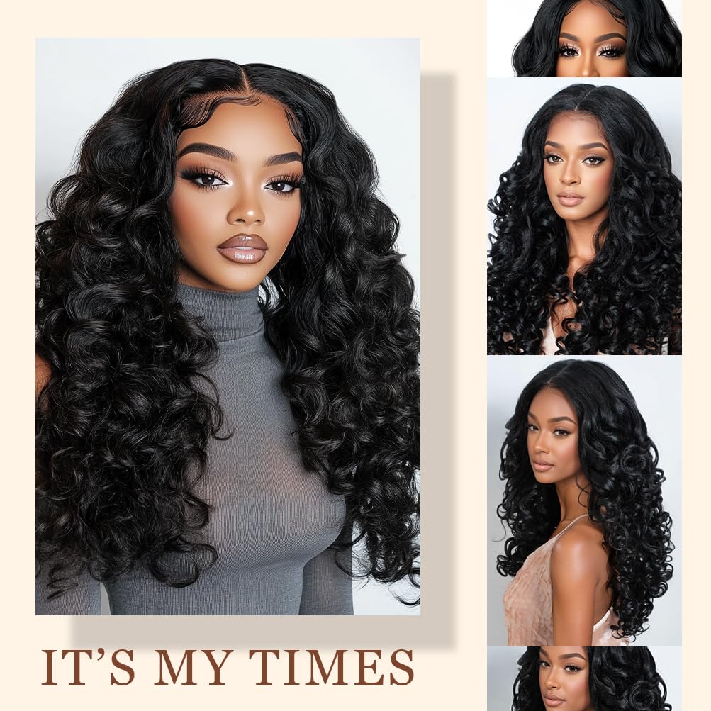 Style Icon 20” Big Curl Wavy Wigs Lace Front Black Wig with Baby Hair Large Afro Curl Wig