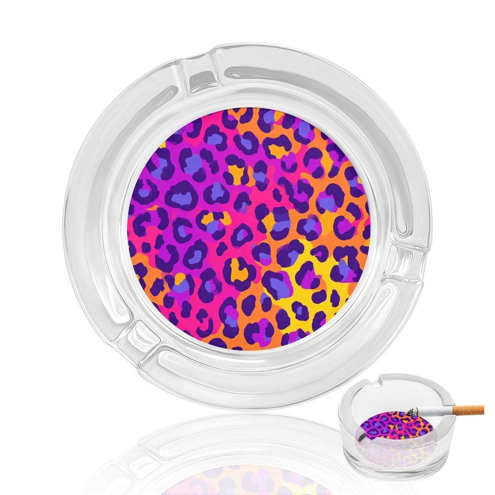 Colorful Leopard Spots Pattern Glass Ashtray for Cigarettes Portable Decorative Ash Trays for Home Office Decor