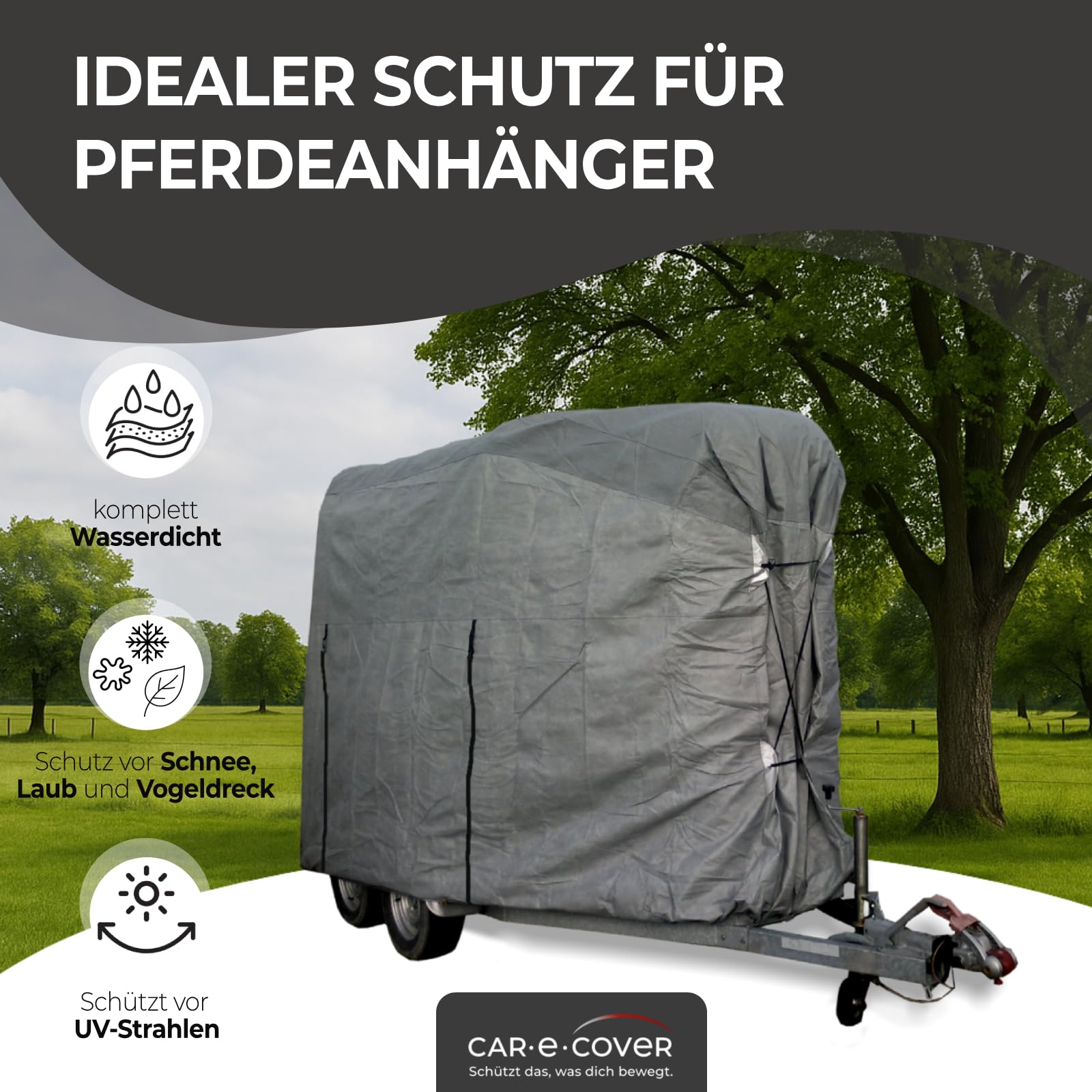 Cubierta para remolque de caballos impermeable - Car-e-Cover - Funda protectora de 4 capas resistente a los rayos UV - Protección resistente a la intemperie gris - Protege la pintura y el techo de