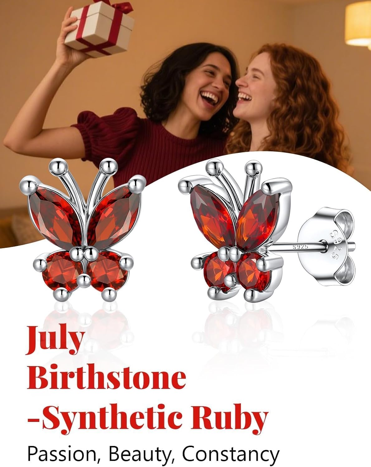 Silvora Birthstone Earrings for Women, 925 Sterling Silver Butterfly Stud, Small Butterfly Earrings Birthstone Jewelry - Image 6