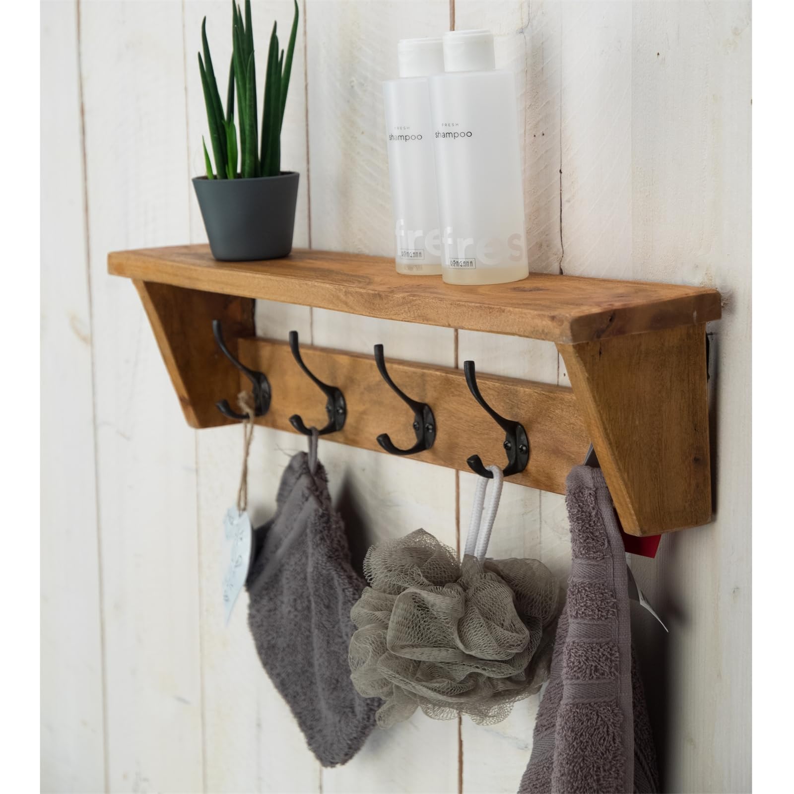 CREEDWOOD Appendiabiti Da Parete In Legno Drift – 5 Ganci, 50x20x7 Cm, Artigianale Naturale, Per Corridoio E Ingresso, Stile Unico